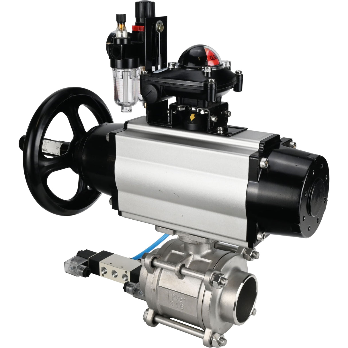 Ball valves Elephant BV3232P(3pc)-FP-W-ISO-H,  body material - Stainless steel AISI 316, seal - PTFE / PTFE / Teflon, with pneumatic actuator double action PA-DA-105-1, 4V320-10 220V, LSU APL-210N, ATU AFC2000