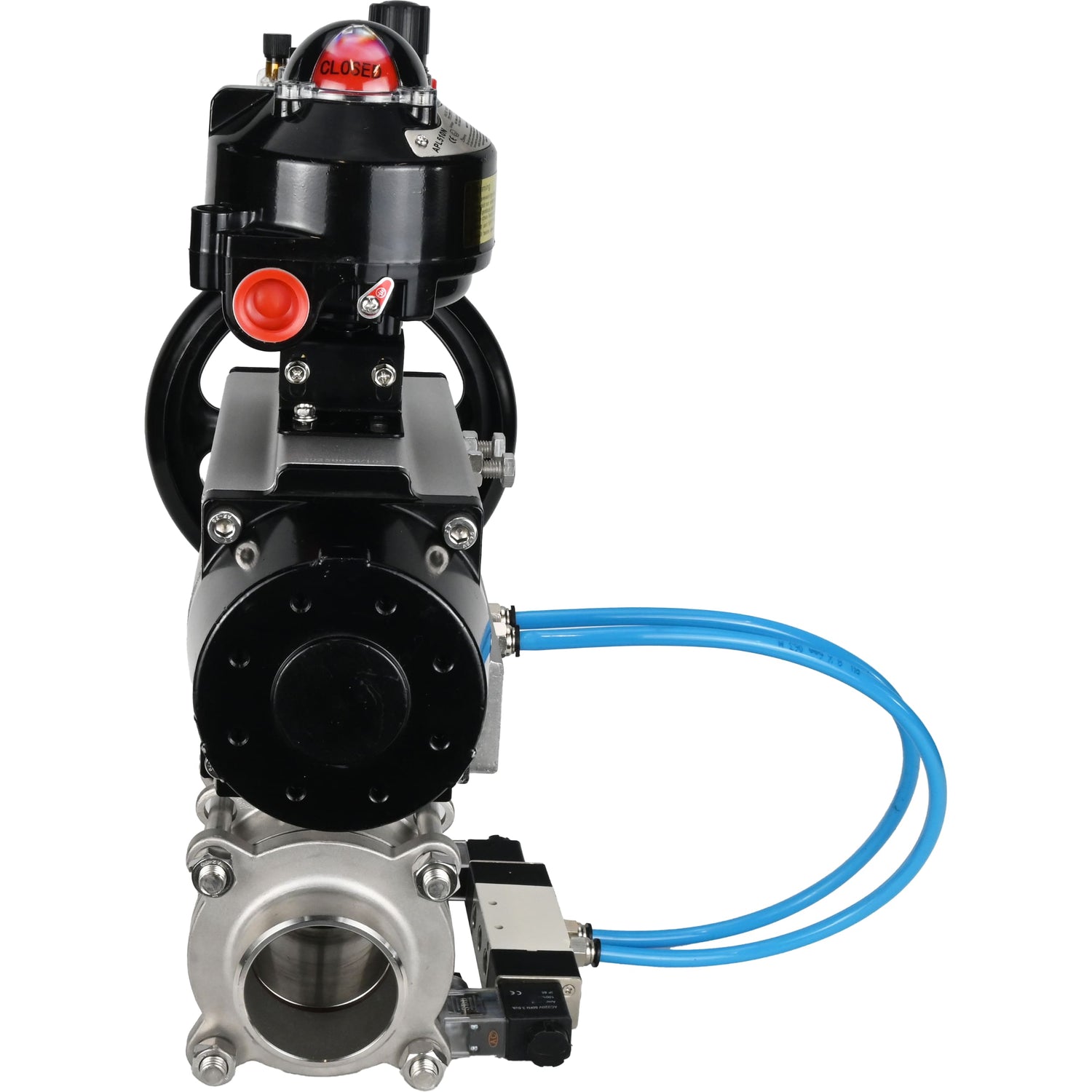Ball valves Elephant BV3232P(3pc)-FP-W-ISO-H,  body material - Stainless steel AISI 316, seal - PTFE / PTFE / Teflon, with pneumatic actuator double action PA-DA-105-1, 4V320-08 220V, LSU APL-510N Ex, ATU AFC2000