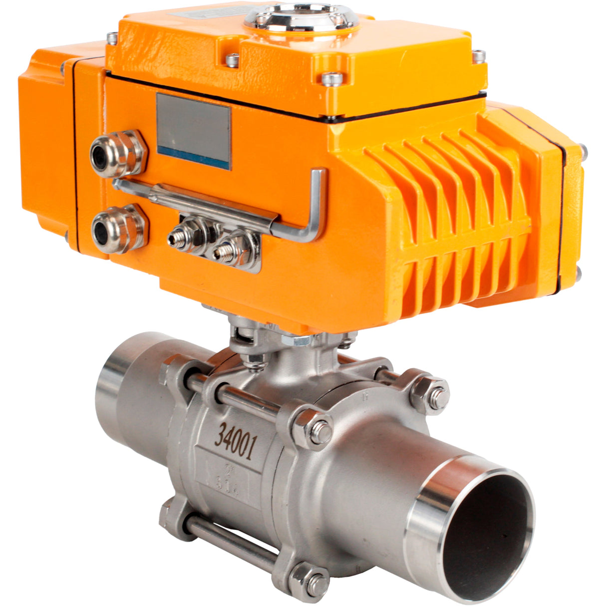 Vannes à boisseau sphérique Elephant BV3232P(3pc)-FP-W-ISO-H LONG à passage intégral, corps - acier inoxydable 316, soudé, avec entraînement électrique 1/4 de tour Elephant QT-N-EM-B1-220VAC-U1 avec capteur de retour et signal de commande d'entrée 0-10V
