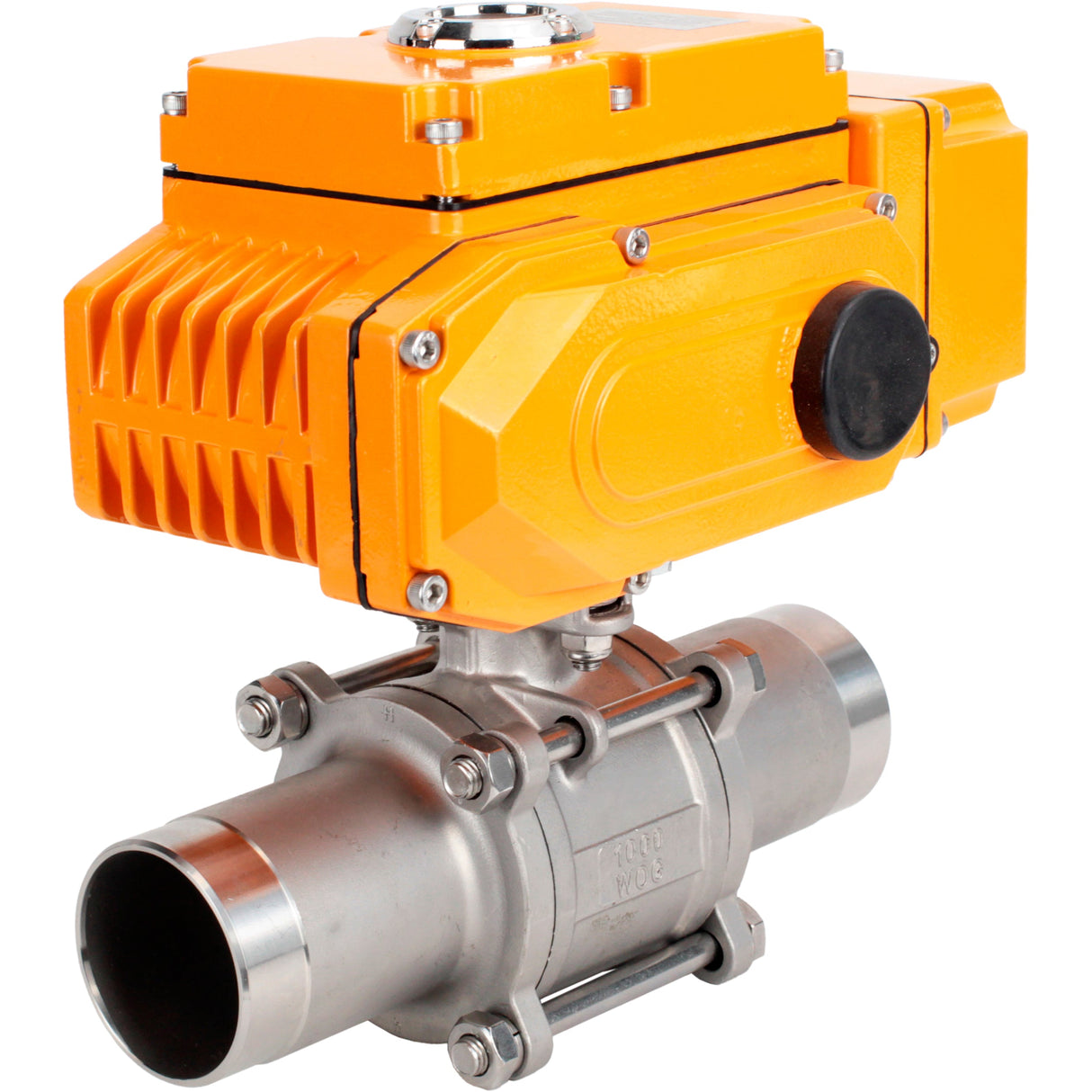 Vannes à boisseau sphérique Elephant BV3232P(3pc)-FP-W-ISO-H LONG à passage intégral, corps - acier inoxydable 316, soudé, avec entraînement électrique 1/4 de tour Elephant QT-N-EM-B1-220VAC-U1 avec capteur de retour et signal de commande d'entrée 0-10V