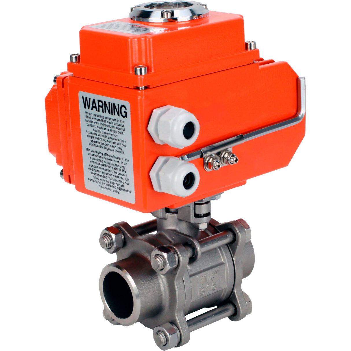 Vannes à boisseau sphérique Elephant BV3232P(3pc)-FP-W-ISO-H à passage intégral, soudées, corps - acier inoxydable SS316, joint - PTFE, avec entraînement électrique 1/4 de tour QT-N-020EM-O1-220VAC-U1 220V HARK