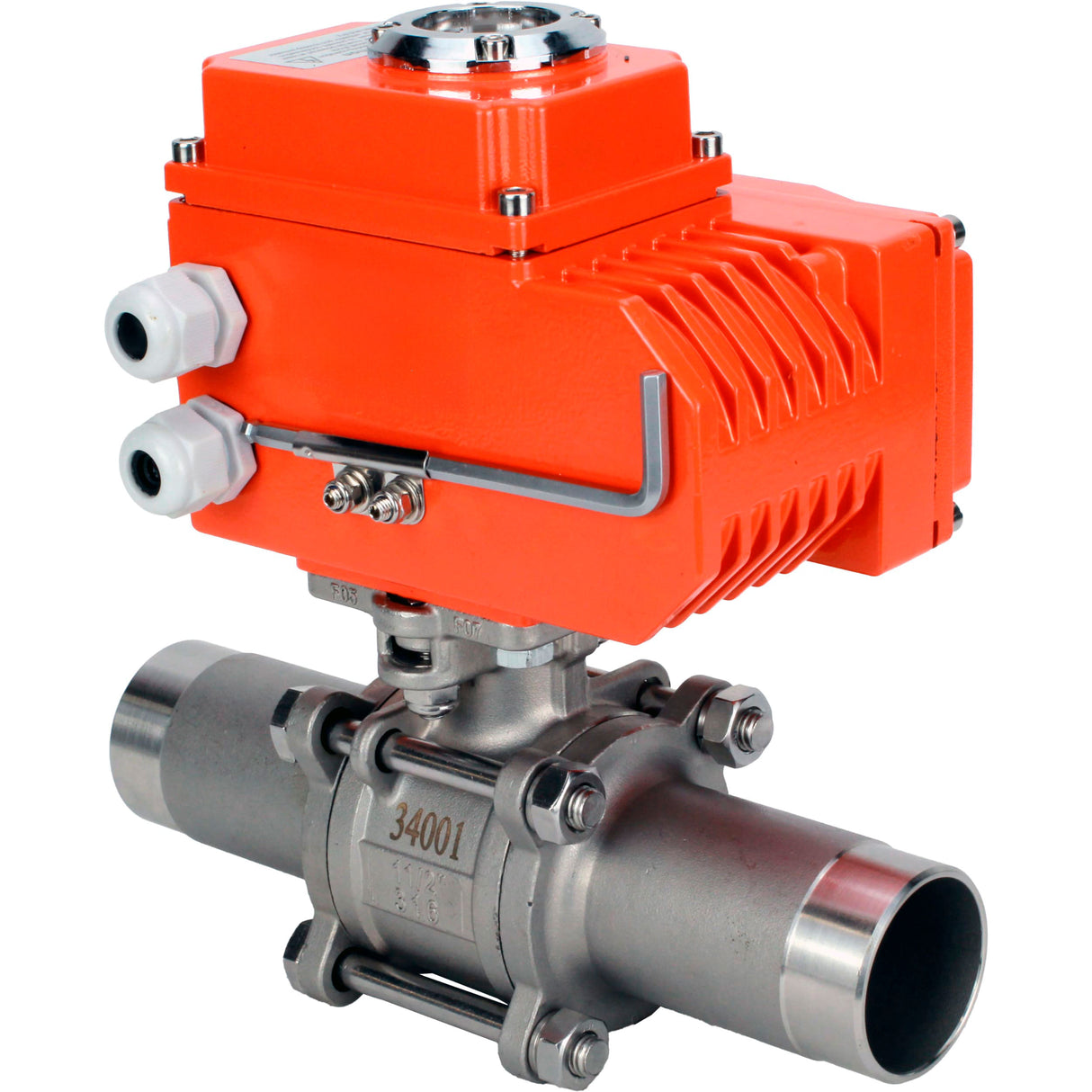 Vannes à boisseau sphérique Elephant BV3232P(3pc)-FP-W-ISO-H LONG à passage intégral, soudées, corps - acier inoxydable SS316, joint - PTFE, avec entraînement électrique 1/4 de tour QT-N-003EM-O1-24VDC-U1 24V HARK