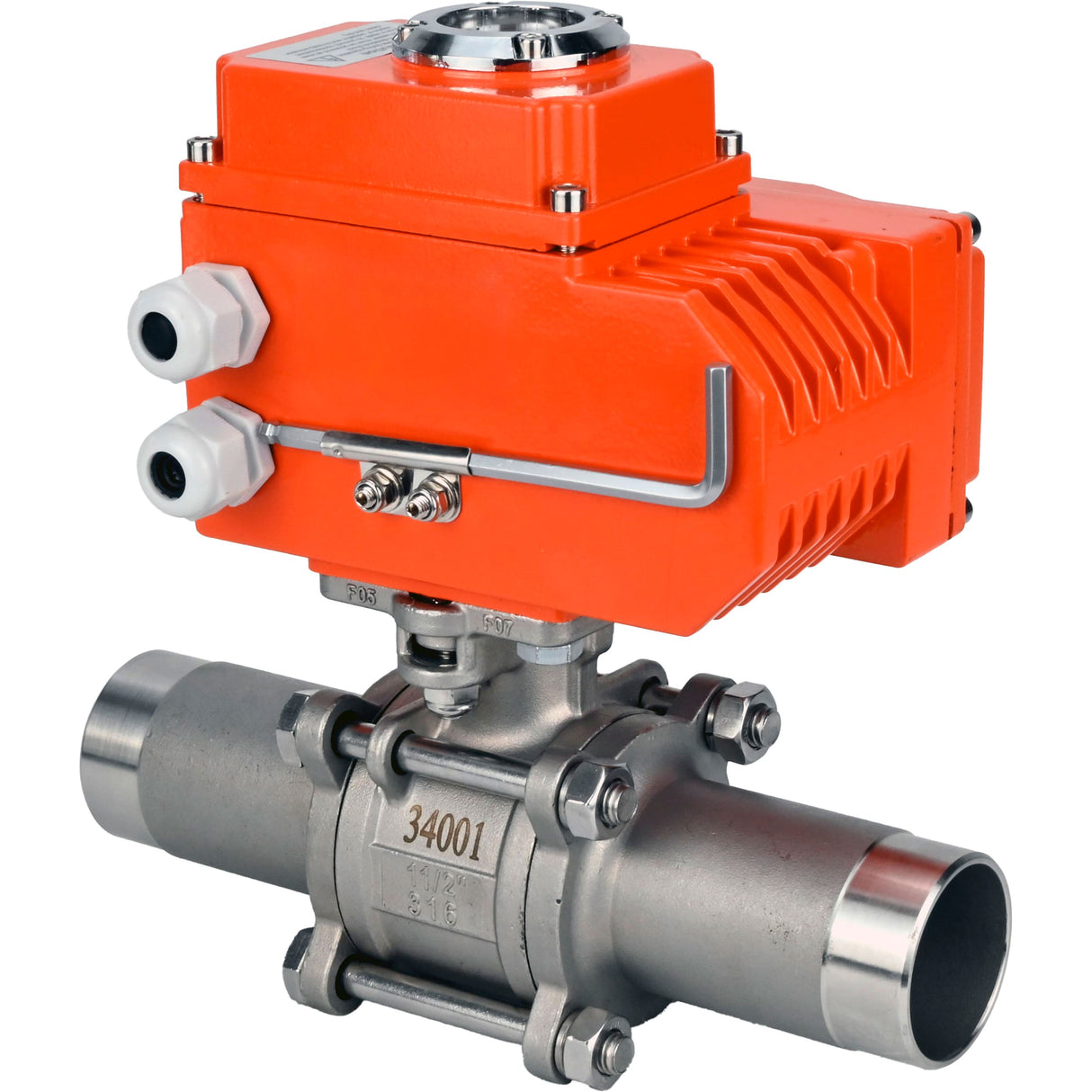 Vannes à boisseau sphérique Elephant BV3232P(3pc)-FP-W-ISO-H LONG à passage intégral, soudées, corps - acier inoxydable SS316, joint - PTFE, avec entraînement électrique 1/4 de tour QT-N-EM-O1-380VAC-U1 380V HARK