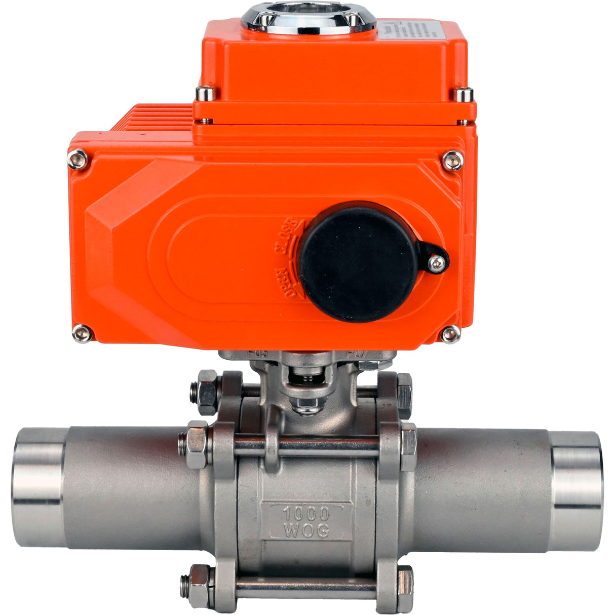 Vannes à boisseau sphérique Elephant BV3232P(3pc)-FP-W-ISO-H LONG à passage intégral, soudées, corps - acier inoxydable SS316, joint - PTFE, avec entraînement électrique 1/4 de tour QT-N-EM-O1-380VAC-U1 380V HARK