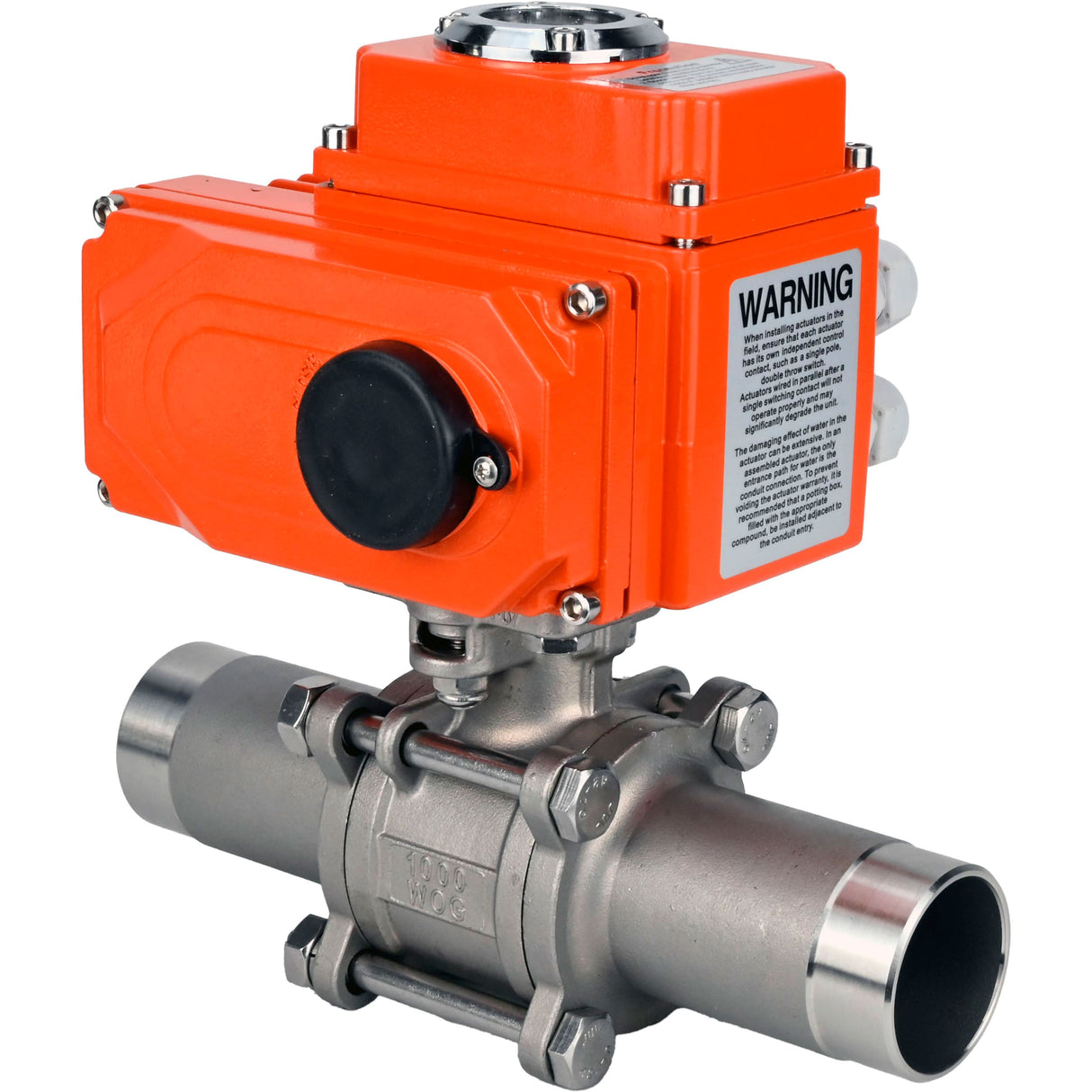 Vannes à boisseau sphérique Elephant BV3232P(3pc)-FP-W-ISO-H LONG à passage intégral, soudées, corps - acier inoxydable SS316, joint - PTFE, avec entraînement électrique 1/4 de tour QT-N-EM-O1-380VAC-U1 380V HARK