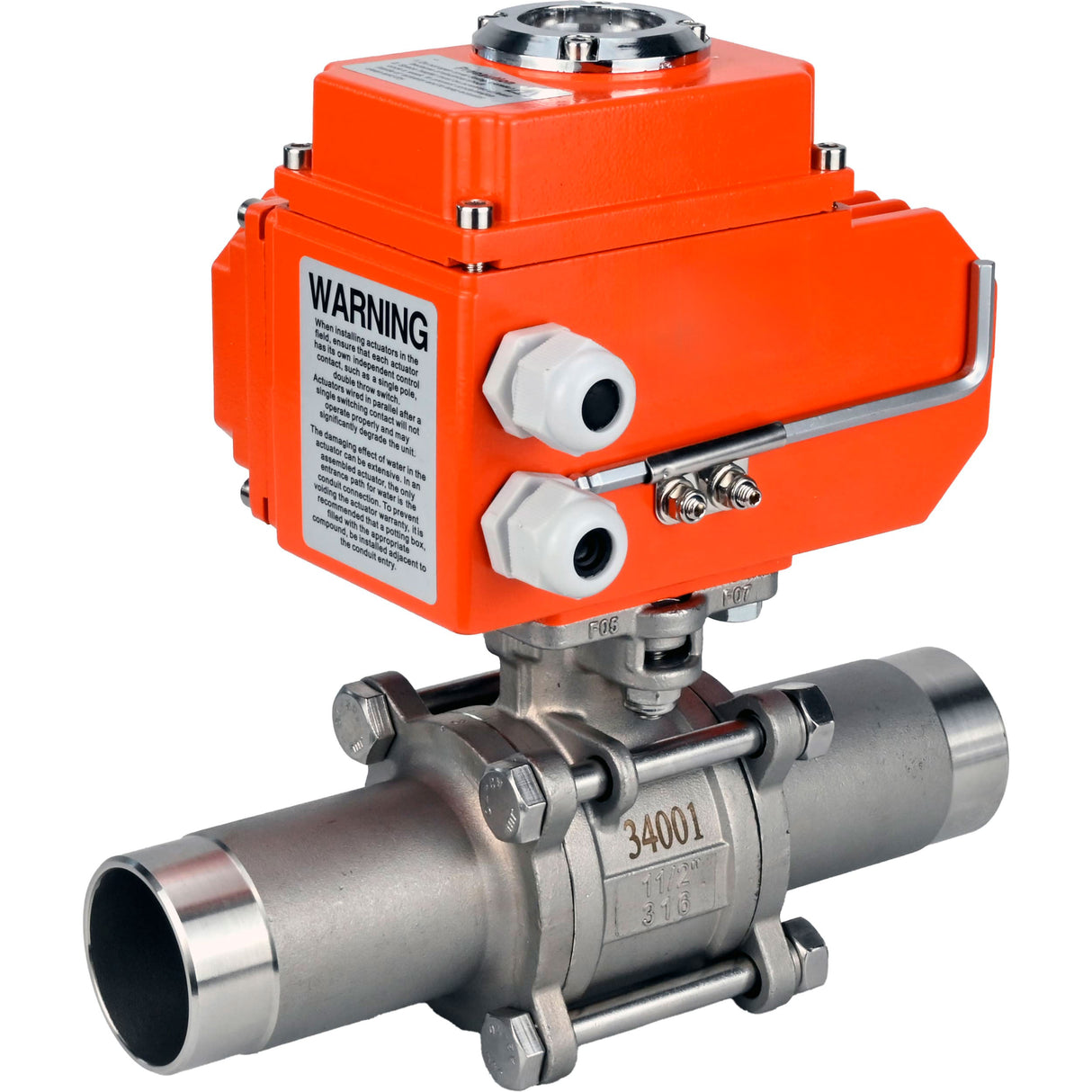 Vannes à boisseau sphérique Elephant BV3232P(3pc)-FP-W-ISO-H LONG à passage intégral, soudées, corps - acier inoxydable SS316, joint - PTFE, avec entraînement électrique 1/4 de tour QT-N-EM-O1-380VAC-U1 380V HARK