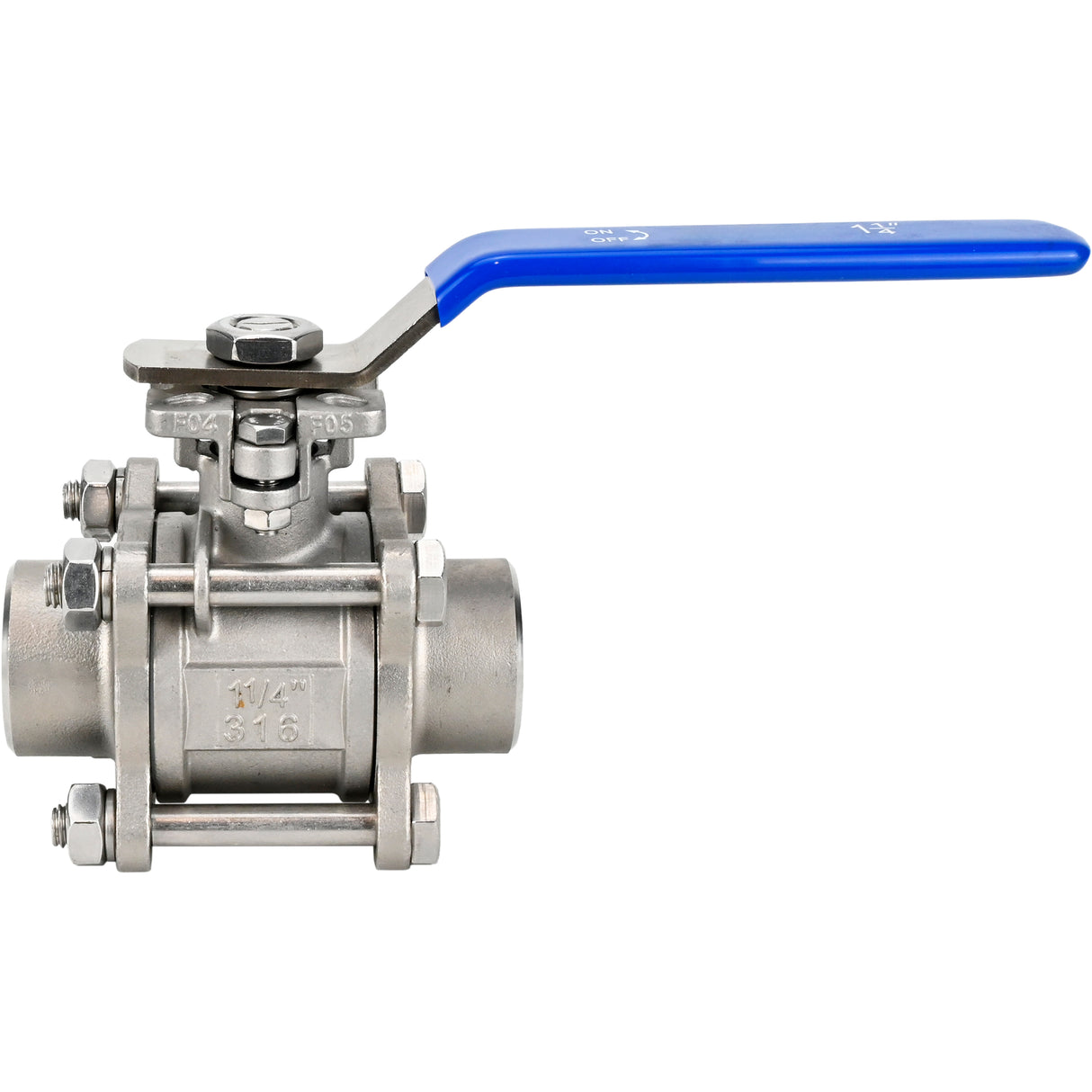 Ball valves Elephant BV3232P(3pc)-FP-W-ISO-H DN15-32 63 bar full bore, three-part, body - 316 stainless steel, seal - PTFE, for welding, with handle, with ISO flange, WDVF