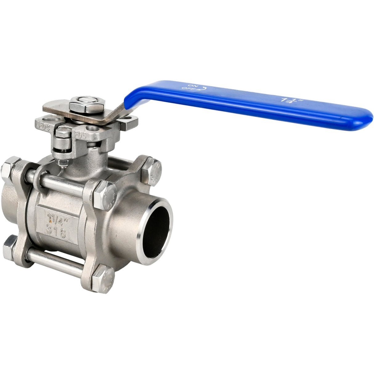 Ball valves Elephant BV3232P(3pc)-FP-W-ISO-H DN15-32 63 bar full bore, three-part, body - 316 stainless steel, seal - PTFE, for welding, with handle, with ISO flange, WDVF