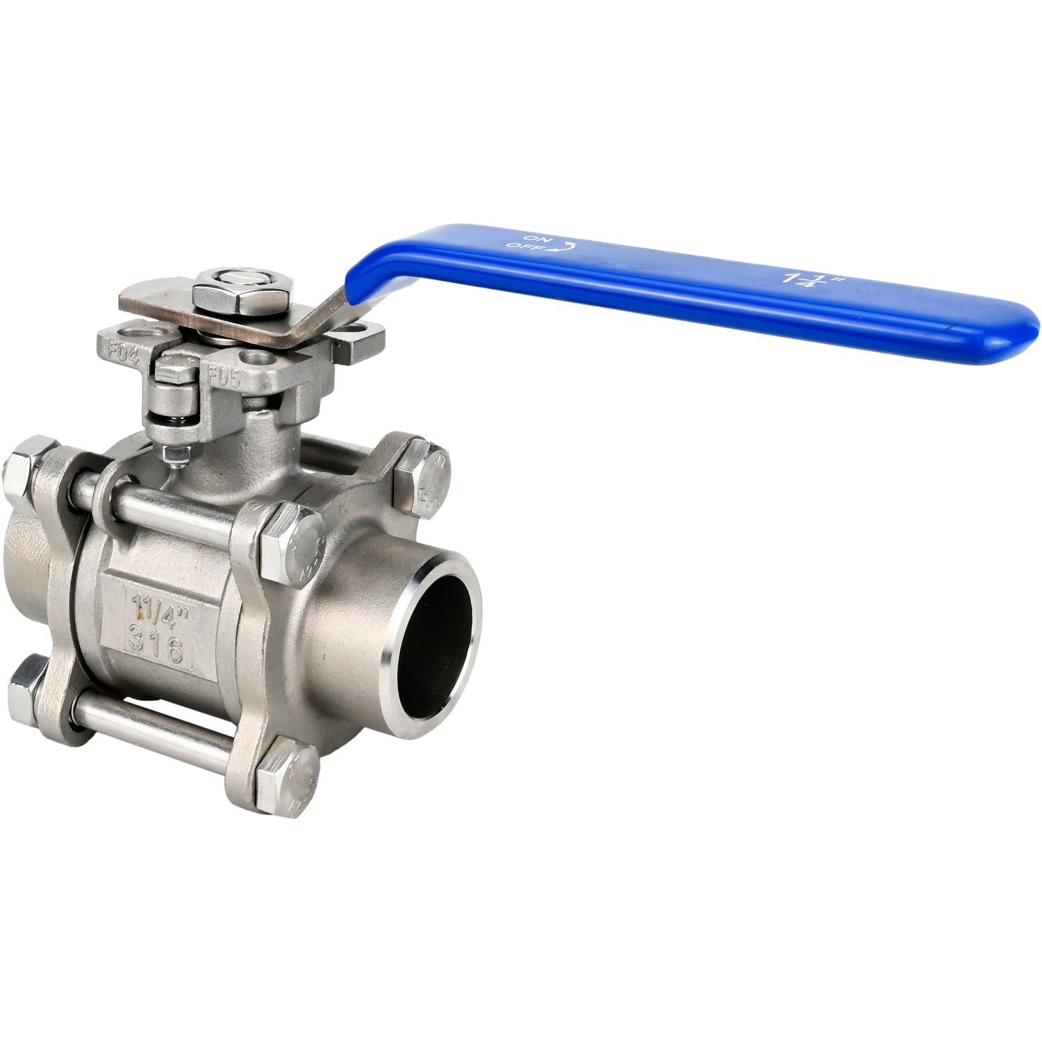 Ball valves Elephant BV3232P(3pc)-FP-W-ISO-H DN15-32 63 bar full bore, three-part, body - 316 stainless steel, seal - PTFE, for welding, with handle, with ISO flange, WDVF