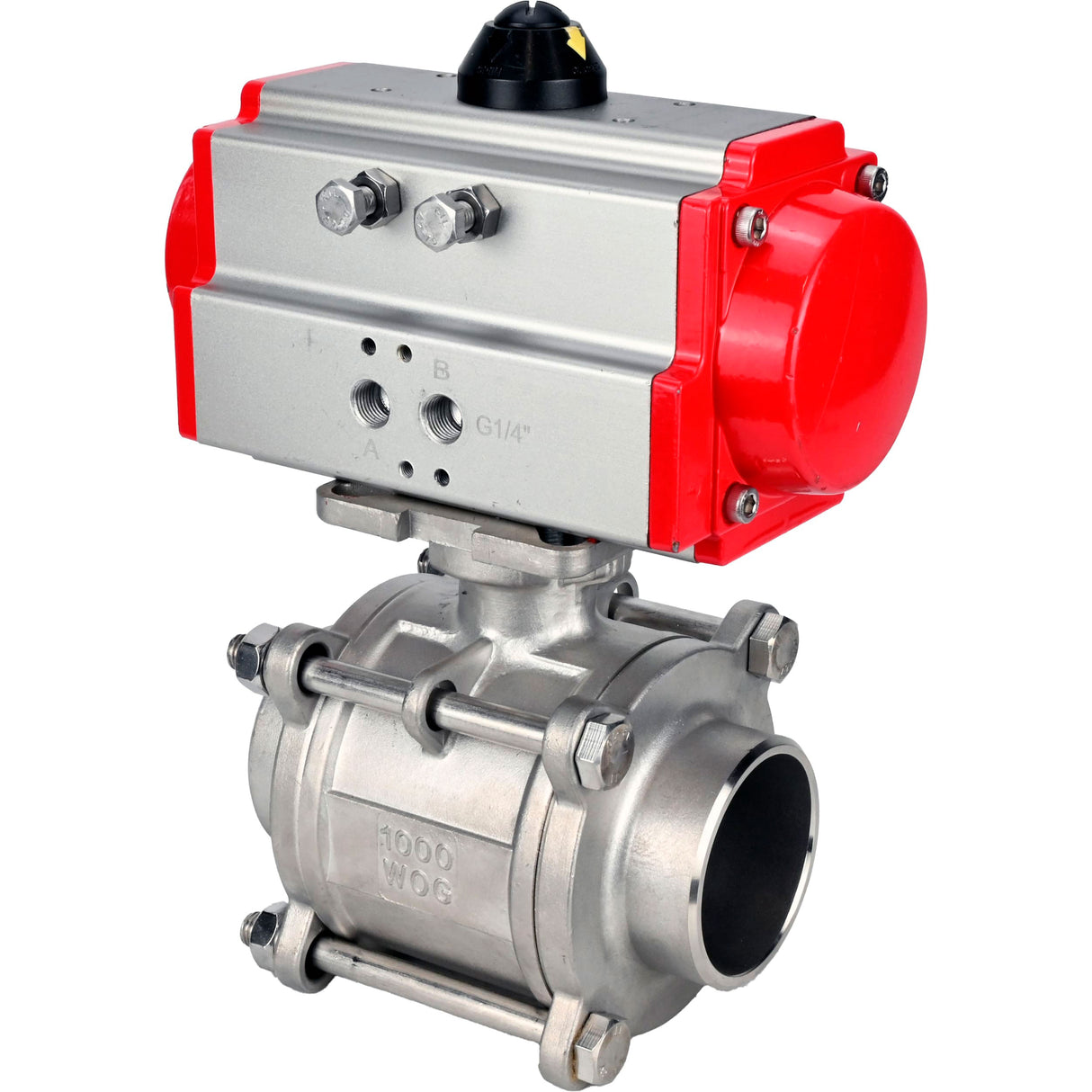 Ball valves Elephant BV3232P(3pc)-FP-W-ISO-H WDVF DN15-32 63 bar full bore, body - 316 stainless steel, seal - PTFE, for welding, with pneumatic drive PA-DA