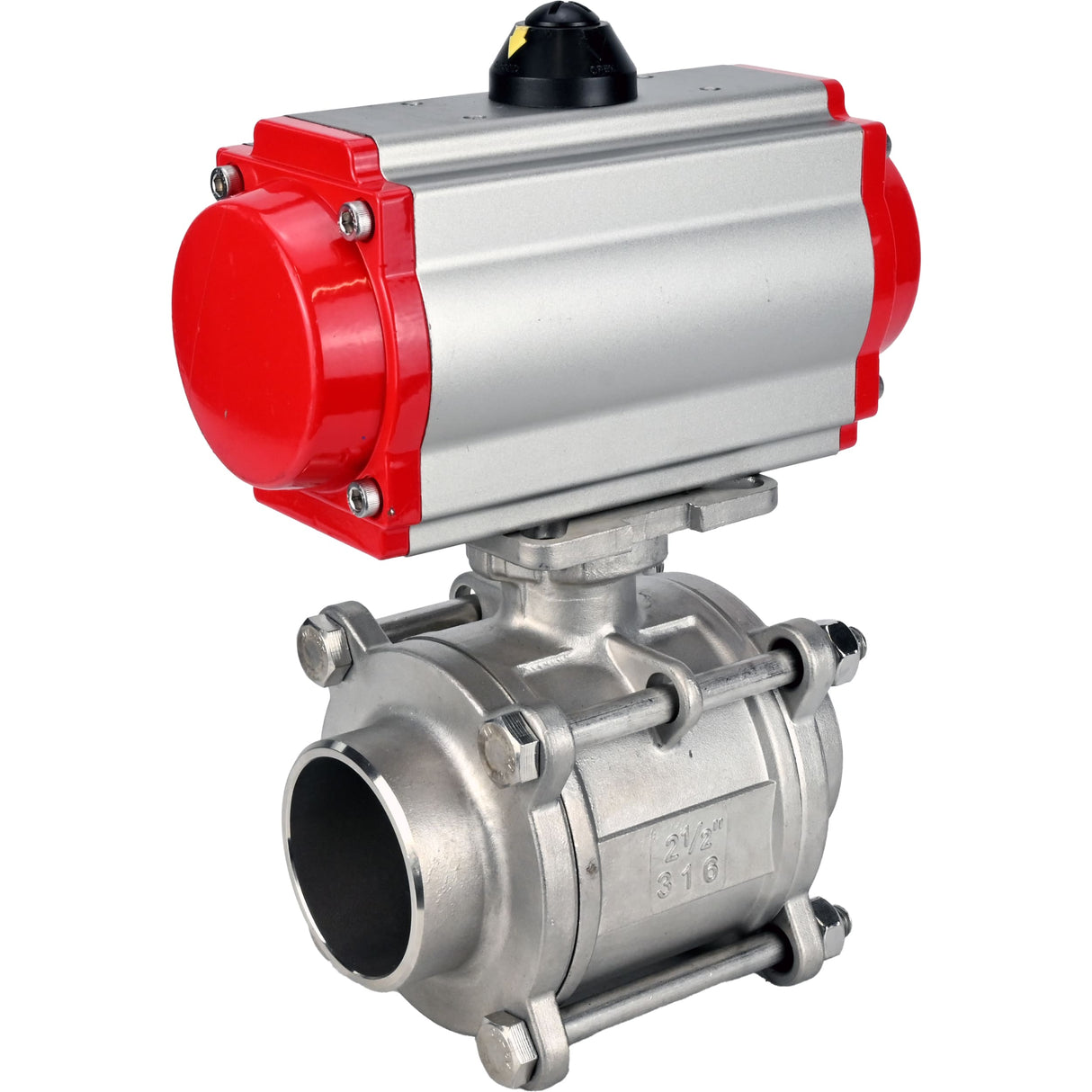 Ball valves Elephant BV3232P(3pc)-FP-W-ISO-H WDVF DN15-32 63 bar full bore, body - 316 stainless steel, seal - PTFE, for welding, with pneumatic drive PA-DA