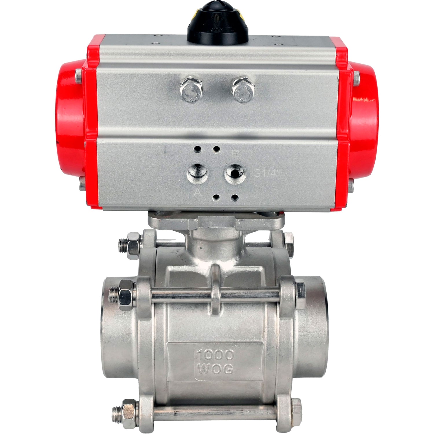 Ball valves Elephant BV3232P(3pc)-FP-W-ISO-H WDVF DN15-32 63 bar full bore, body - 316 stainless steel, seal - PTFE, for welding, with pneumatic drive PA-DA