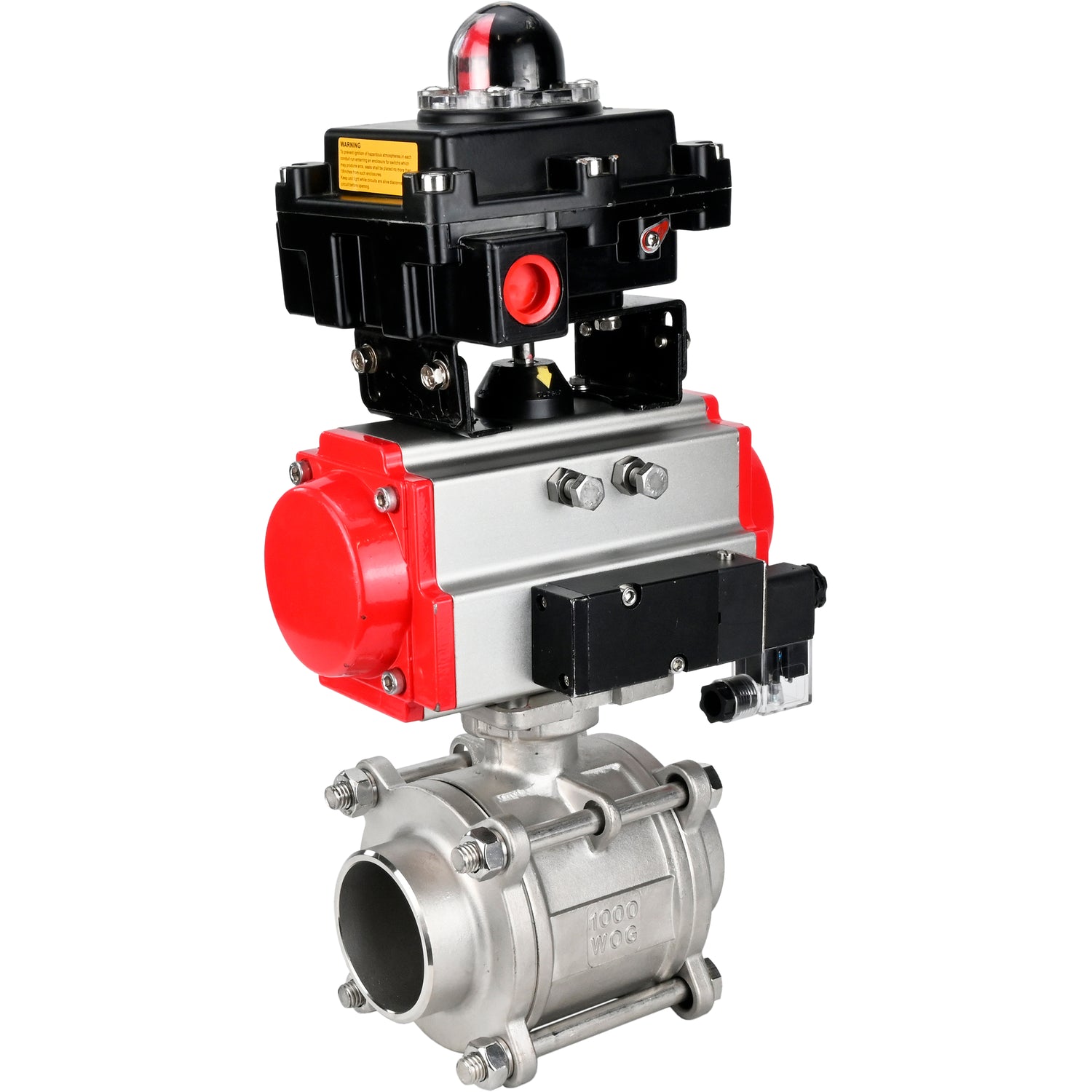 Ball valves Elephant BV3232P(3pc)-FP-W-ISO-H WDVF DN15-32 63 bar full bore, body - 316 stainless steel, seal - PTFE, for welding, with PA-DA pneumatic actuator, pneumatic distributor 4M310-08 NAMUR 24V, LSU APL-410N EX