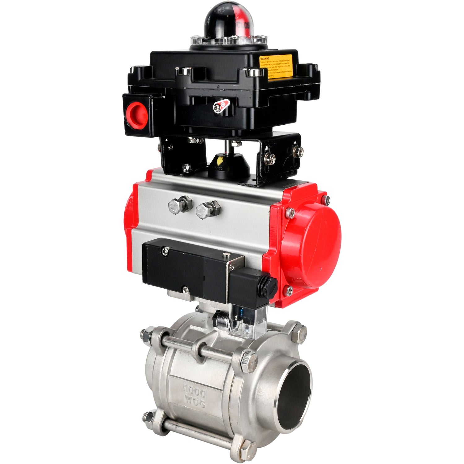 Ball valves Elephant BV3232P(3pc)-FP-W-ISO-H WDVF DN15-32 63 bar full bore, body - 316 stainless steel, seal - PTFE, for welding, with PA-DA pneumatic actuator, pneumatic distributor 4M310-08 NAMUR 24V, LSU APL-410N EX