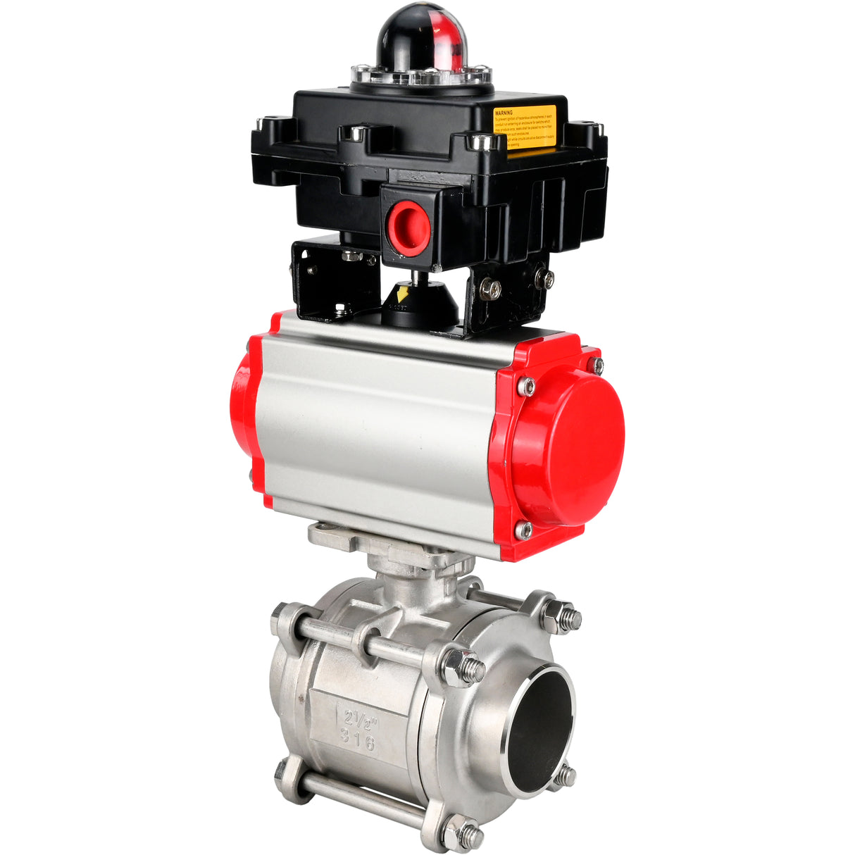Ball valves Elephant BV3232P(3pc)-FP-W-ISO-H WDVF DN15-32 63 bar full bore, body - 316 stainless steel, seal - PTFE, for welding, with PA-DA pneumatic actuator, pneumatic distributor 4M310-08 NAMUR 24V, LSU APL-410N EX