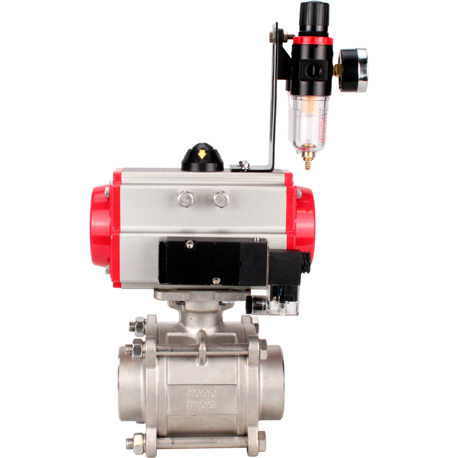 Ball valves Elephant BV3232P(3pc)-FP-W-ISO-H WDVF DN15-32 63 bar full bore, body - 316 stainless steel, seal - PTFE, for welding, with PA-DA pneumatic actuator, pneumatic distributor 4M310-08 NAMUR 220V, ATU AFC2000