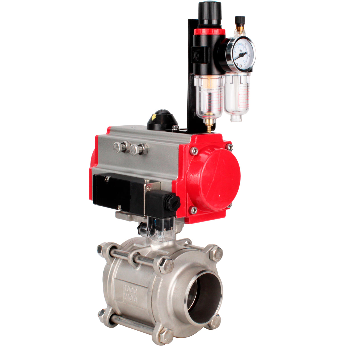 Ball valves Elephant BV3232P(3pc)-FP-W-ISO-H WDVF DN15-32 63 bar full bore, body - 316 stainless steel, seal - PTFE, for welding, with PA-DA pneumatic actuator, pneumatic distributor 4M310-08 NAMUR 220V, ATU AFC2000