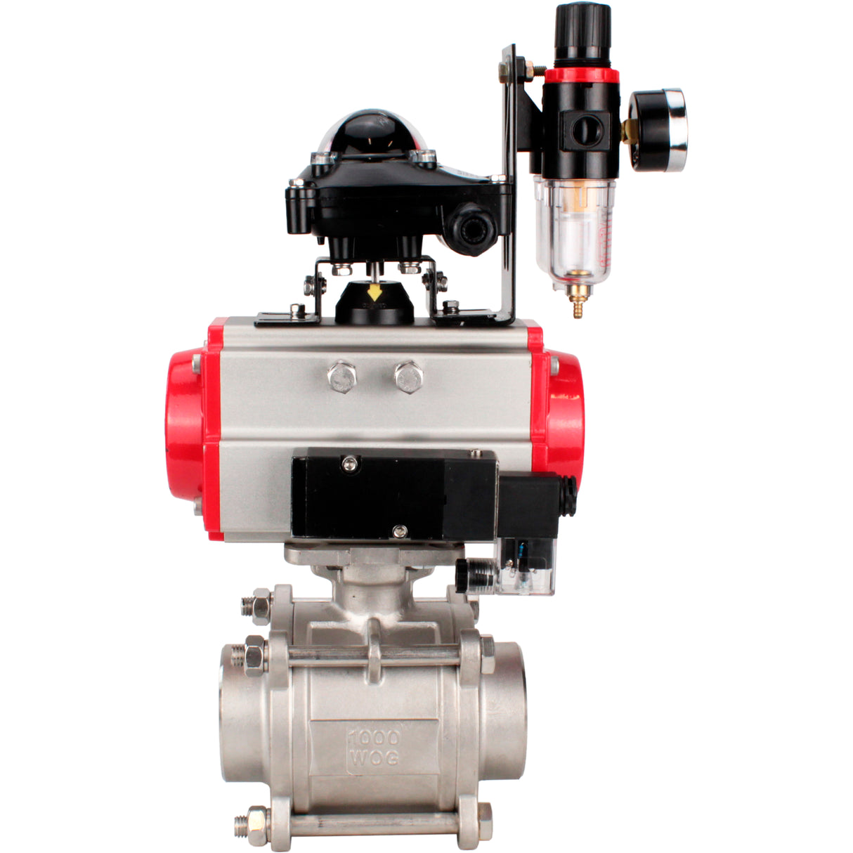 Ball valves Elephant BV3232P(3pc)-FP-W-ISO-H WDVF DN15-32 63 bar full bore, body - 316 stainless steel, seal - PTFE, for welding, with PA-DA pneumatic actuator, pneumatic distributor 4M310-08 NAMUR 24V, LSU APL-210N, ATU AFC2000