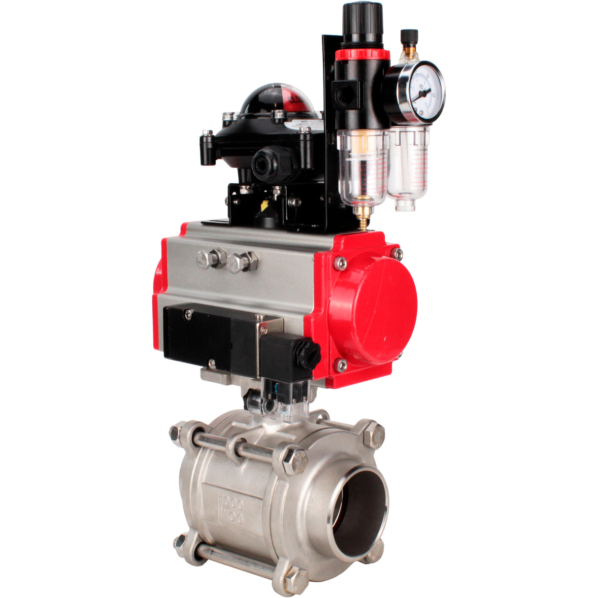 Ball valves Elephant BV3232P(3pc)-FP-W-ISO-H WDVF DN15-32 63 bar full bore, body - 316 stainless steel, seal - PTFE, for welding, with PA-DA pneumatic actuator, pneumatic distributor 4M310-08 NAMUR 24V, LSU APL-210N, ATU AFC2000