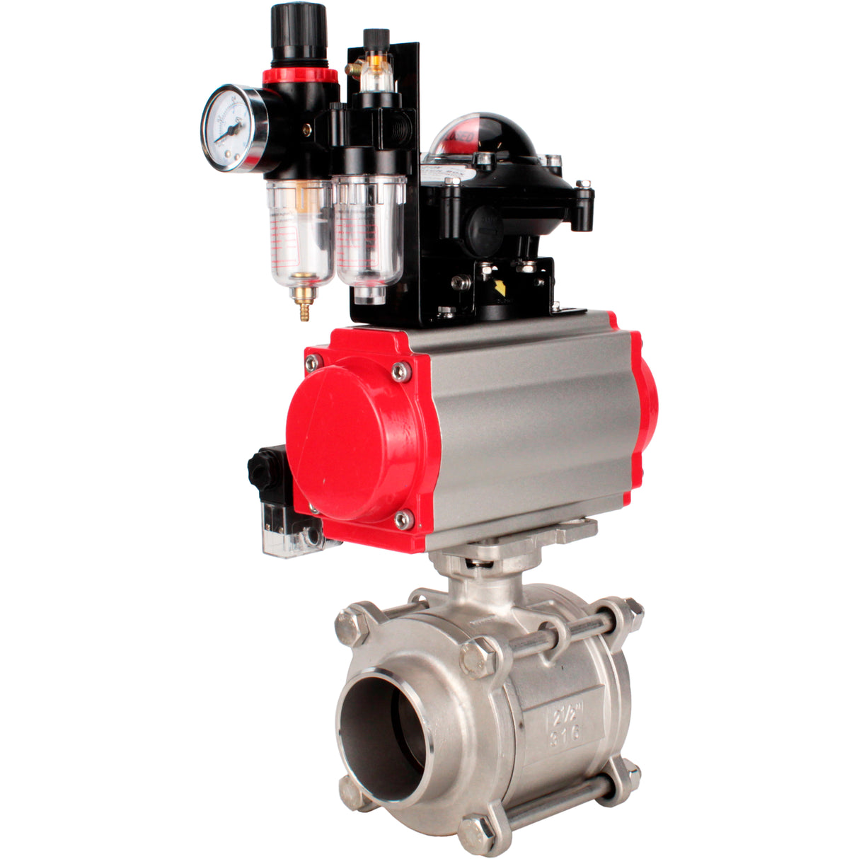 Ball valves Elephant BV3232P(3pc)-FP-W-ISO-H WDVF DN15-32 63 bar full bore, body - 316 stainless steel, seal - PTFE, for welding, with PA-DA pneumatic actuator, pneumatic distributor 4M310-08 NAMUR 24V, LSU APL-210N, ATU AFC2000