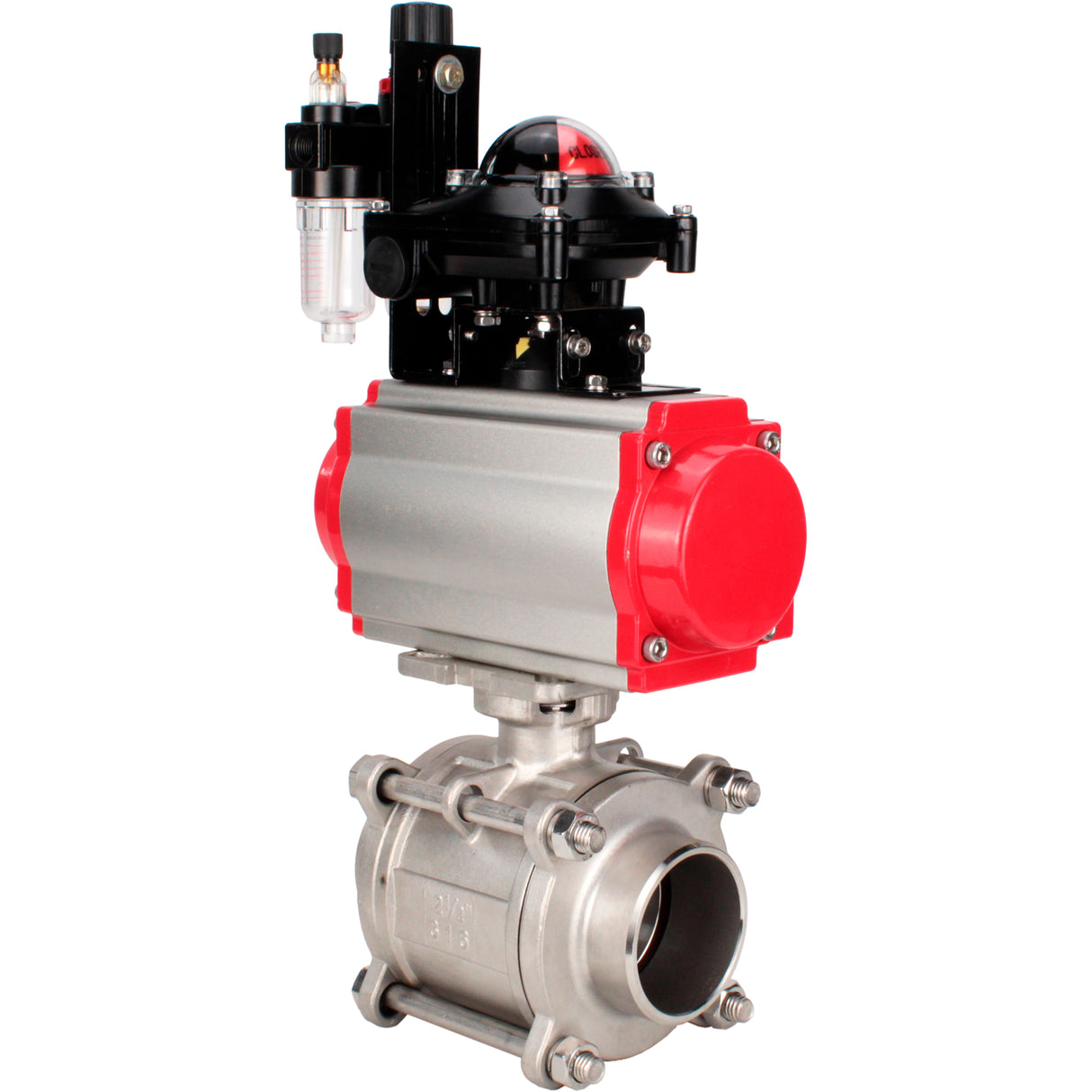 Ball valves Elephant BV3232P(3pc)-FP-W-ISO-H WDVF DN15-32 63 bar full bore, body - 316 stainless steel, seal - PTFE, for welding, with PA-DA pneumatic actuator, pneumatic distributor 4M310-08 NAMUR 24V, LSU APL-210N, ATU AFC2000