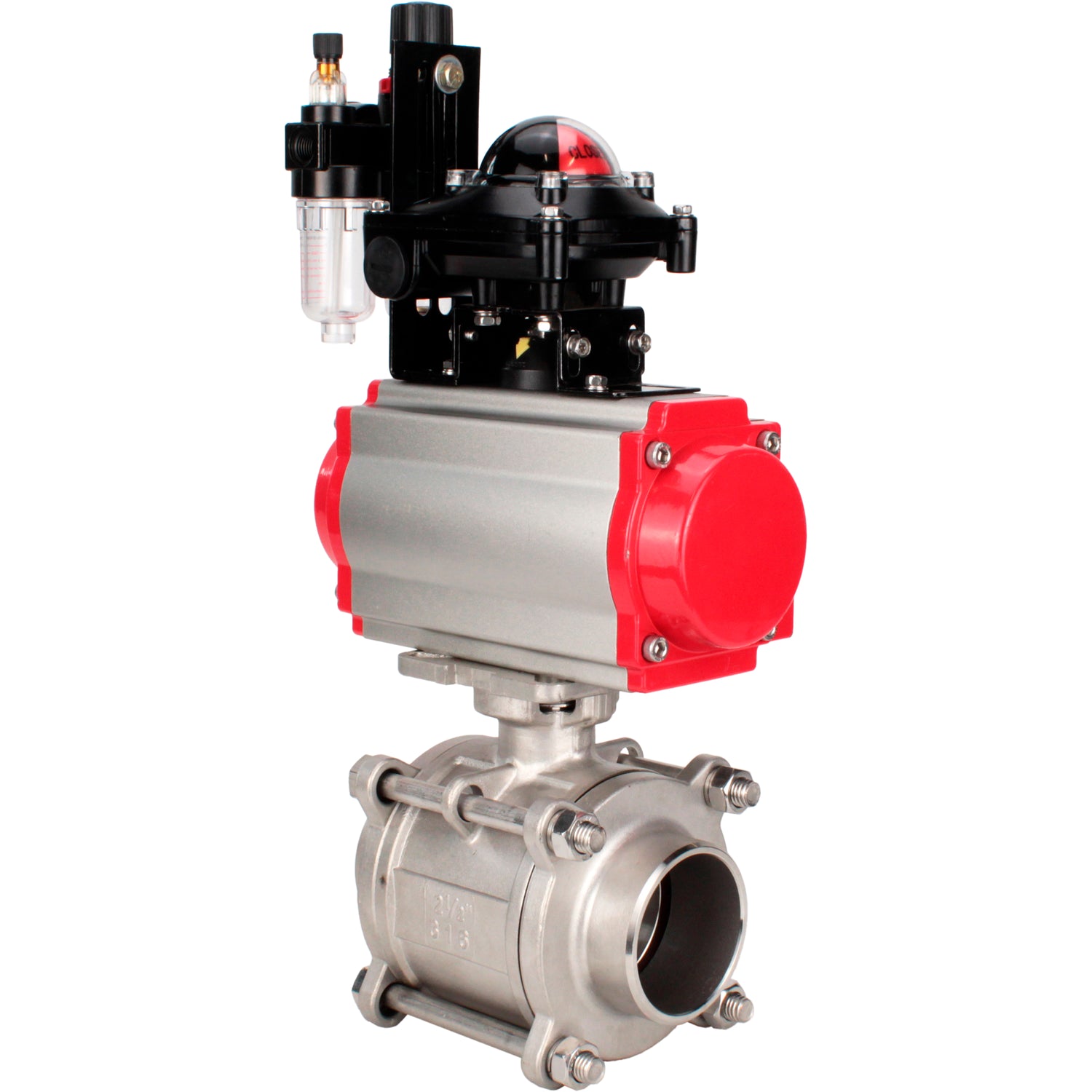 Ball valves Elephant BV3232P(3pc)-FP-W-ISO-H WDVF DN15-32 63 bar full bore, body - 316 stainless steel, seal - PTFE, for welding, with PA-DA pneumatic actuator, pneumatic distributor 4M310-08 NAMUR 24V, LSU APL-210N, ATU AFC2000