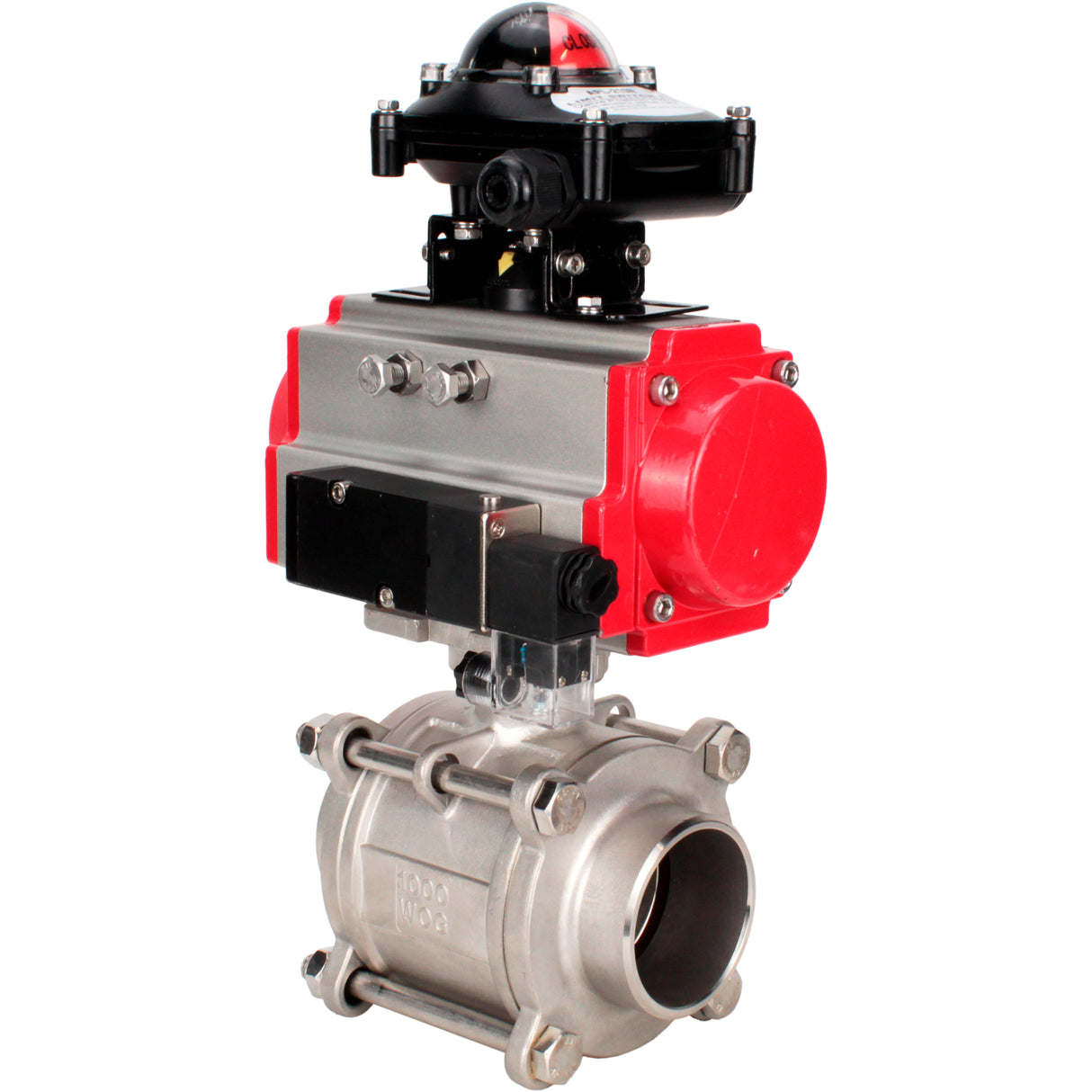 Ball valves Elephant BV3232P(3pc)-FP-W-ISO-H WDVF DN15-32 63 bar full bore, body - 316 stainless steel, seal - PTFE, for welding, with PA-DA pneumatic actuator, pneumatic distributor 4M310-08 NAMUR 220V, LSU APL-210N
