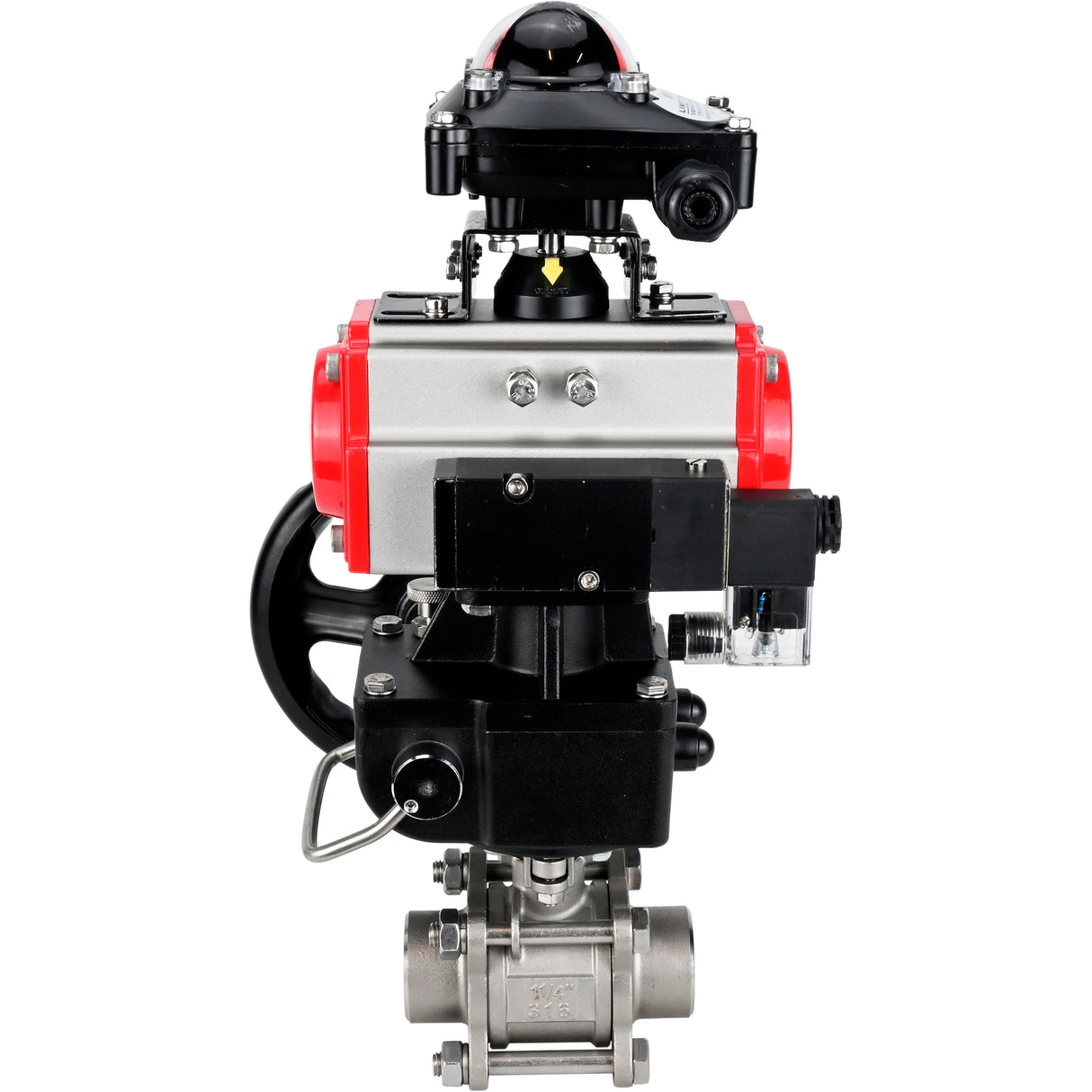 Ball valves Elephant BV3232P(3pc)-FP-W-ISO-H WDVF DN15-32 63 bar full bore, 316 stainless steel, seal - PTFE, for welding, with PA-DA pneumatic actuator, pneumatic distributor 4M310-08 NAMUR 24V, LSU APL-210N, manual backup for MON