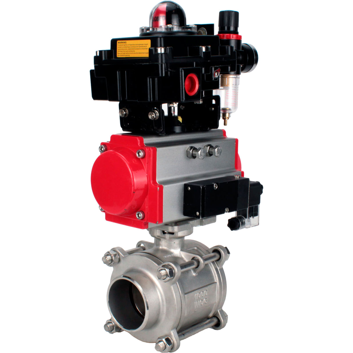 Ball valves Elephant BV3232P(3pc)-FP-W-ISO-H WDVF DN15-32 63 bar full bore, body - 316 stainless steel, seal - PTFE, for welding, with PA-DA pneumatic actuator, pneumatic distributor 4M310-08 NAMUR 24V, LSU APL-410N EX, ATU AFC2000