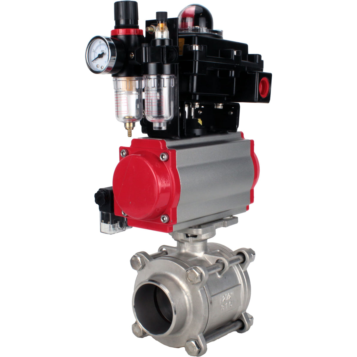 Ball valves Elephant BV3232P(3pc)-FP-W-ISO-H WDVF DN15-32 63 bar full bore, body - 316 stainless steel, seal - PTFE, for welding, with PA-DA pneumatic actuator, pneumatic distributor 4M310-08 NAMUR 24V, LSU APL-410N EX, ATU AFC2000