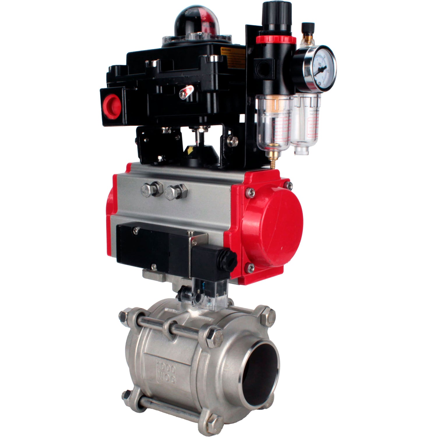 Ball valves Elephant BV3232P(3pc)-FP-W-ISO-H WDVF DN15-32 63 bar full bore, body - 316 stainless steel, seal - PTFE, for welding, with PA-DA pneumatic actuator, pneumatic distributor 4M310-08 NAMUR 24V, LSU APL-410N EX, ATU AFC2000