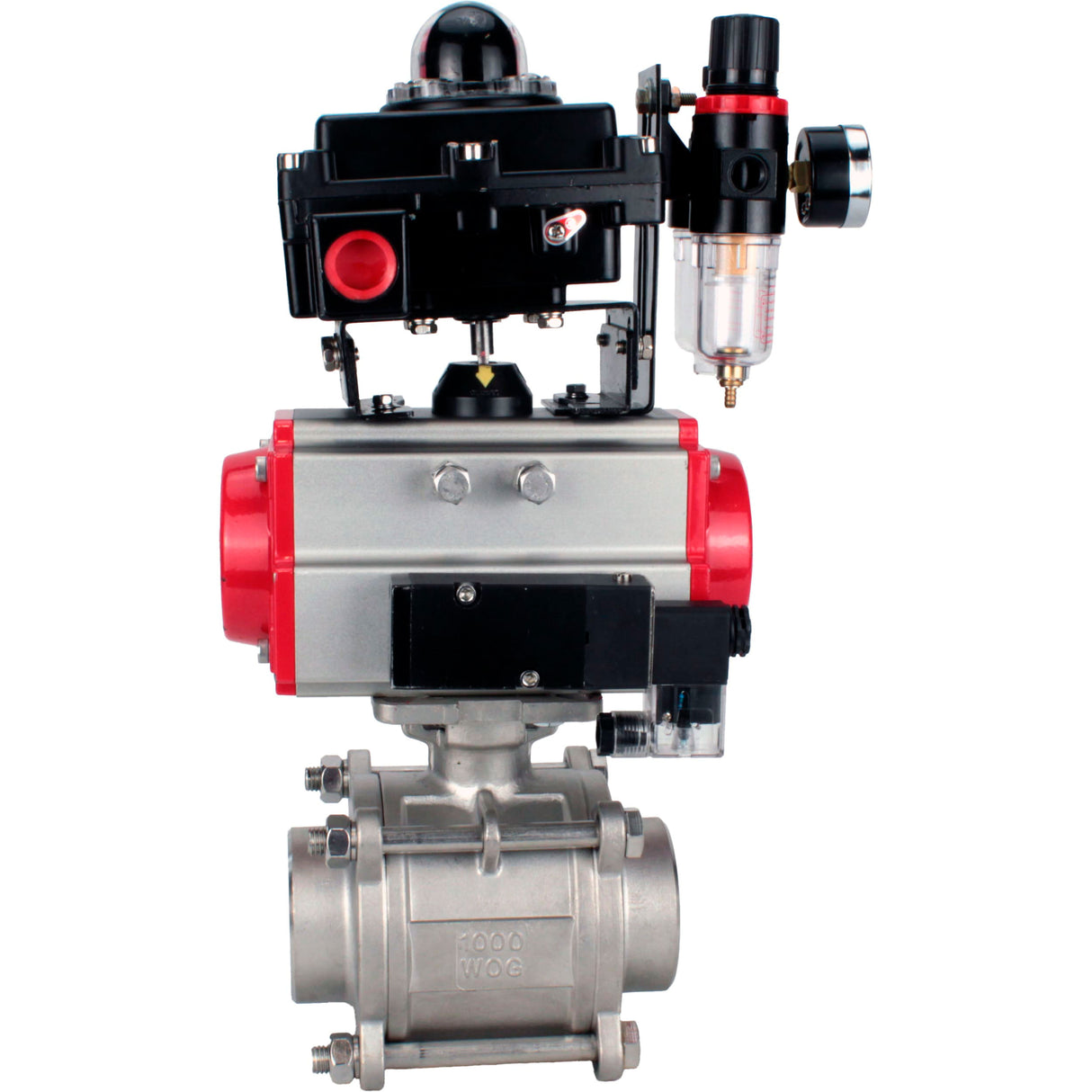 Ball valves Elephant BV3232P(3pc)-FP-W-ISO-H WDVF DN15-32 63 bar full bore, body - 316 stainless steel, seal - PTFE, for welding, with PA-DA pneumatic actuator, pneumatic distributor 4M310-08 NAMUR 24V, LSU APL-410N EX, ATU AFC2000