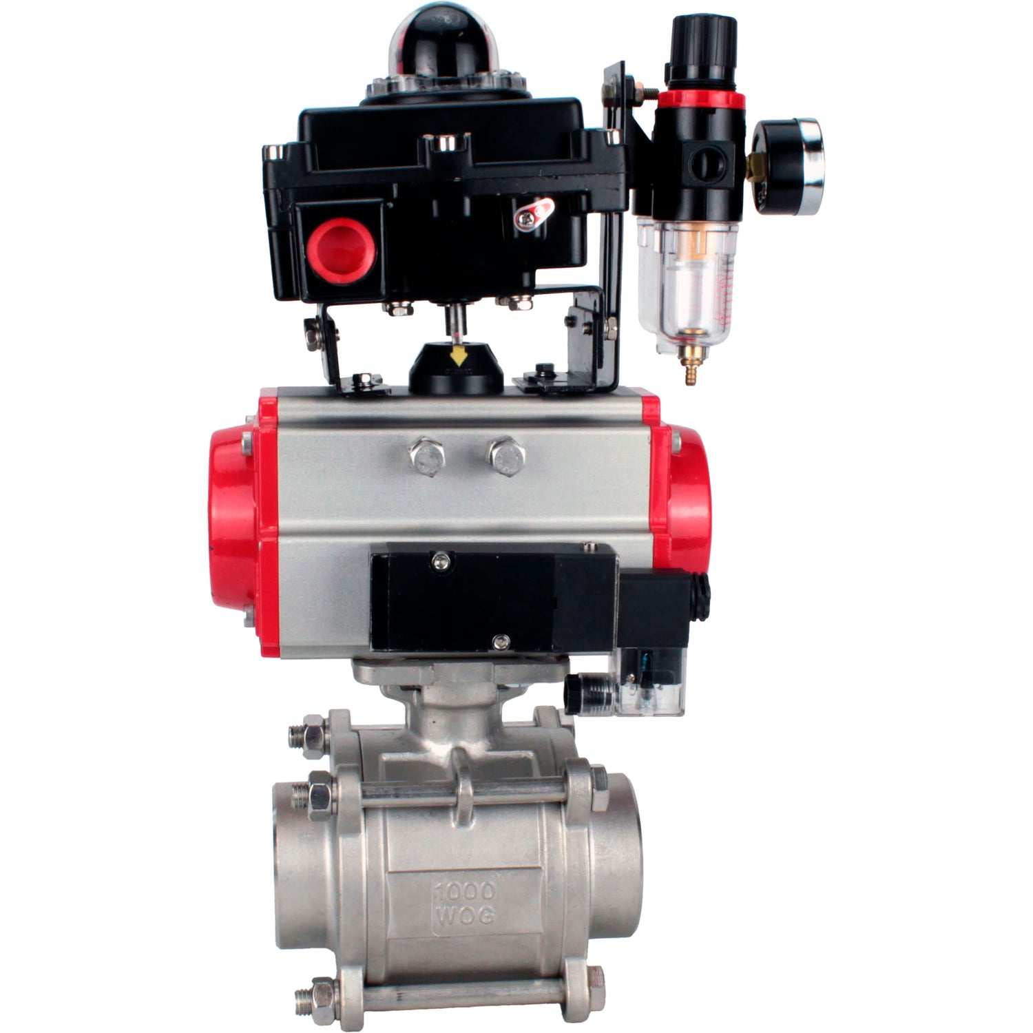 Ball valves Elephant BV3232P(3pc)-FP-W-ISO-H WDVF DN15-32 63 bar full bore, body - 316 stainless steel, seal - PTFE, for welding, with PA-DA pneumatic actuator, pneumatic distributor 4M310-08 NAMUR 24V, LSU APL-410N EX, ATU AFC2000