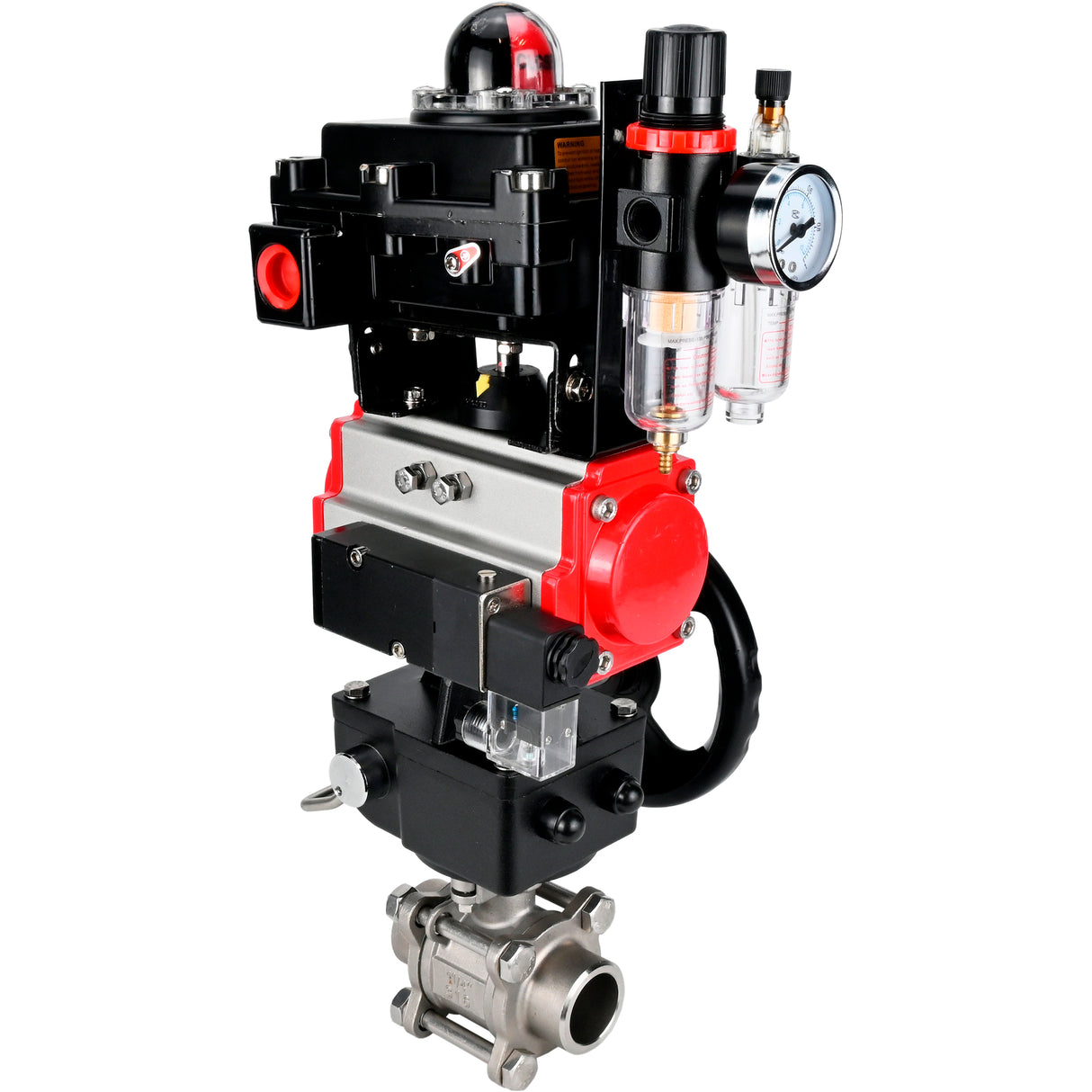 Ball valves Elephant BV3232P(3pc)-FP-W-ISO-H WDVF DN15-32 63 bar full bore, 316 stainless steel, PTFE, for welding, with PA-DA pneumatic actuator, pneumatic distributor 4M310-08 NAMUR 24V, LSU APL-410N EX, manual backup for MON, ATU AFC2000