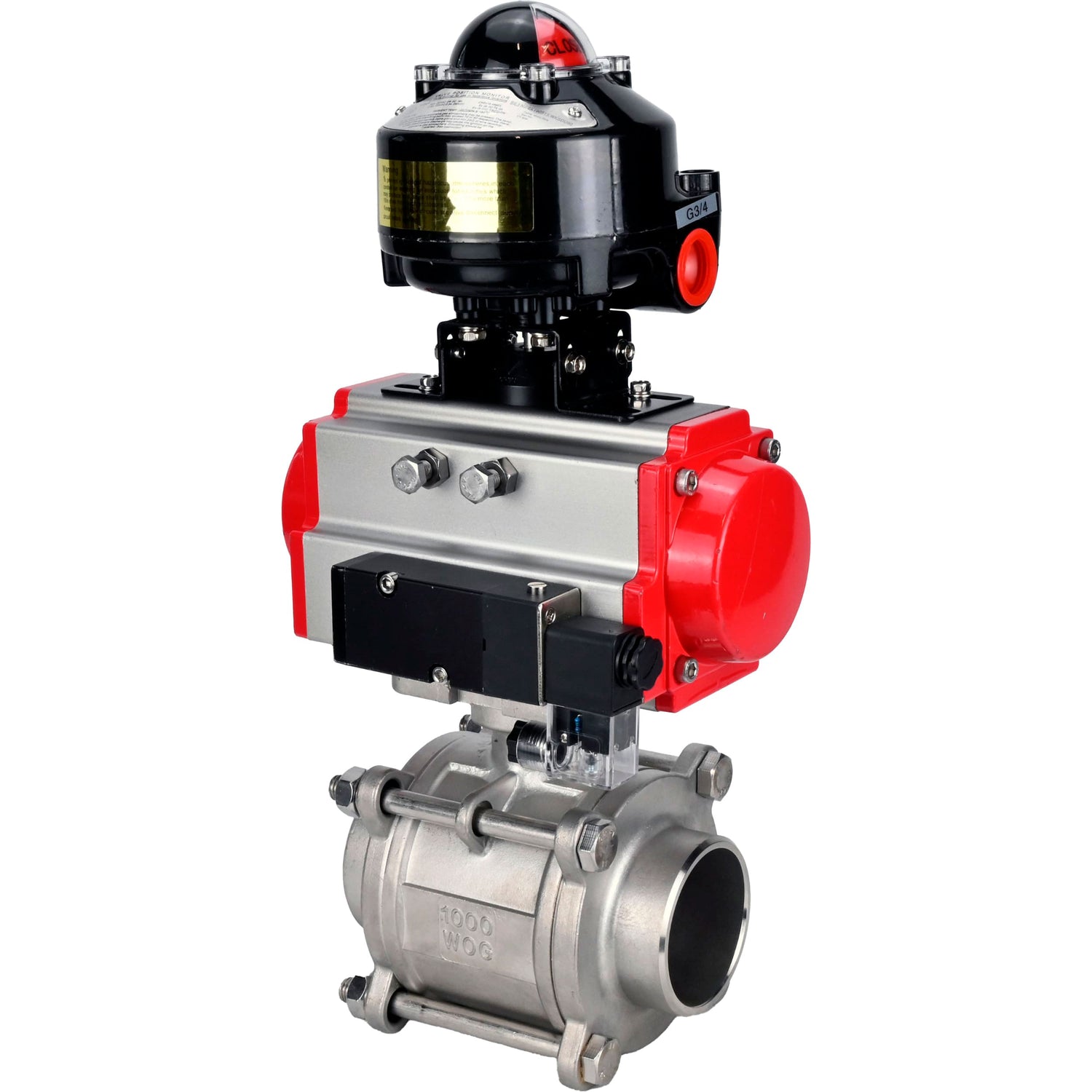 Ball valves Elephant BV3232P(3pc)-FP-W-ISO-H WDVF DN15-32 63 bar full bore, body - 316 stainless steel, seal - PTFE, for welding, with PA-DA pneumatic actuator, pneumatic distributor 4M310-08 NAMUR 220V, LSU APL-510N EX