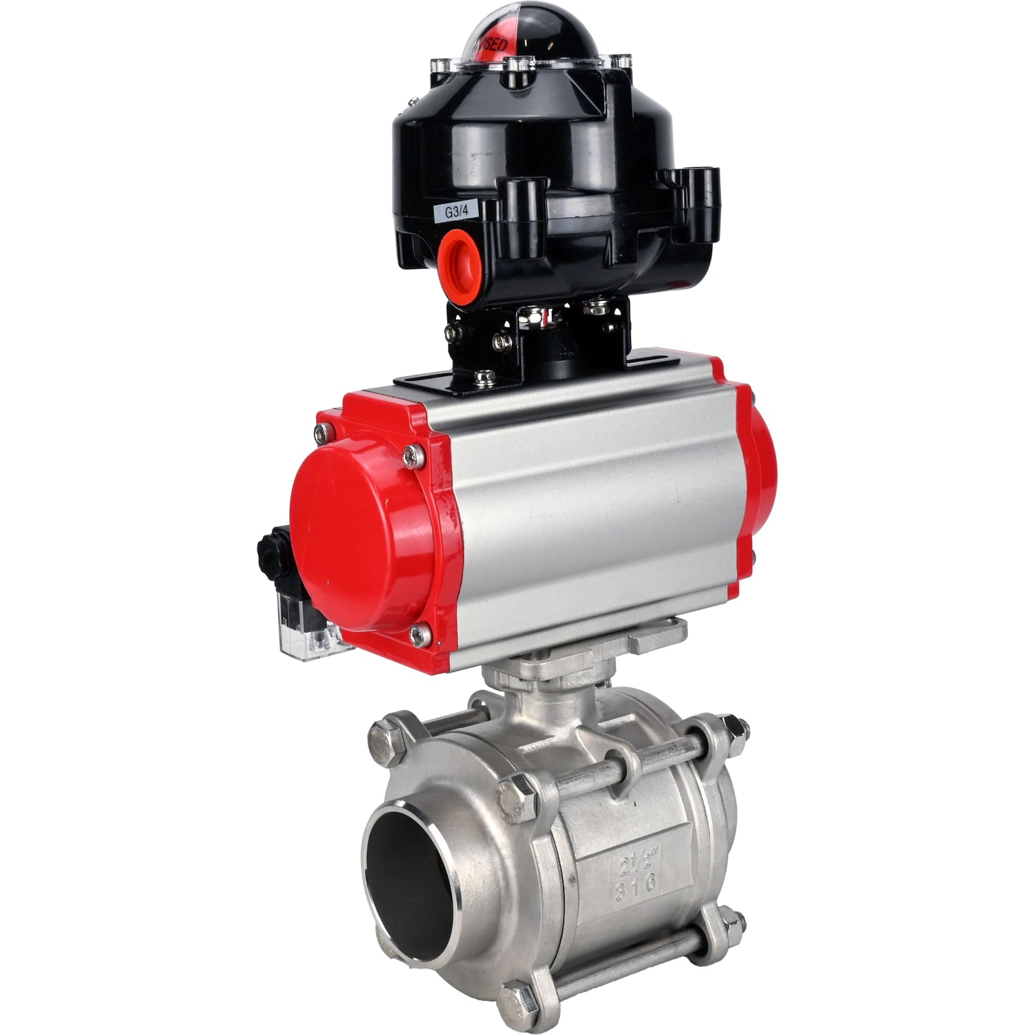 Ball valves Elephant BV3232P(3pc)-FP-W-ISO-H WDVF DN15-32 63 bar full bore, body - 316 stainless steel, seal - PTFE, for welding, with PA-DA pneumatic actuator, pneumatic distributor 4M310-08 NAMUR 220V, LSU APL-510N EX