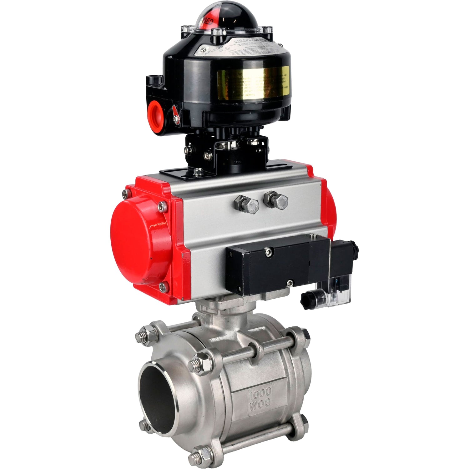 Ball valves Elephant BV3232P(3pc)-FP-W-ISO-H WDVF DN15-32 63 bar full bore, body - 316 stainless steel, seal - PTFE, for welding, with PA-DA pneumatic actuator, pneumatic distributor 4M310-08 NAMUR 220V, LSU APL-510N EX