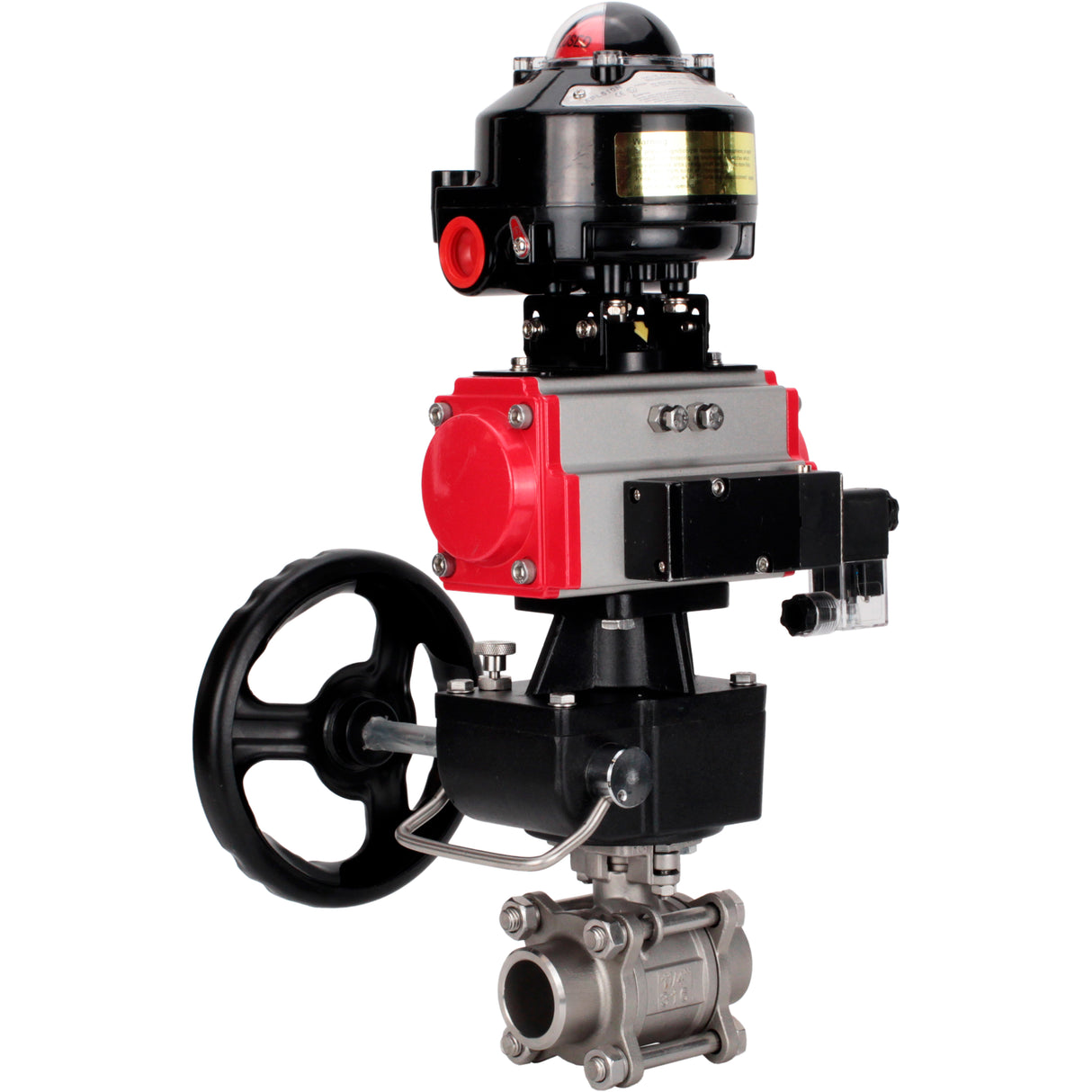 Ball valves Elephant BV3232P(3pc)-FP-W-ISO-H WDVF DN15-32 63 bar full bore, 316 stainless steel, seal - PTFE, for welding, with PA-DA pneumatic actuator, pneumatic distributor 4M310-08 NAMUR 24V, LSU APL-510N EX, manual backup for MON