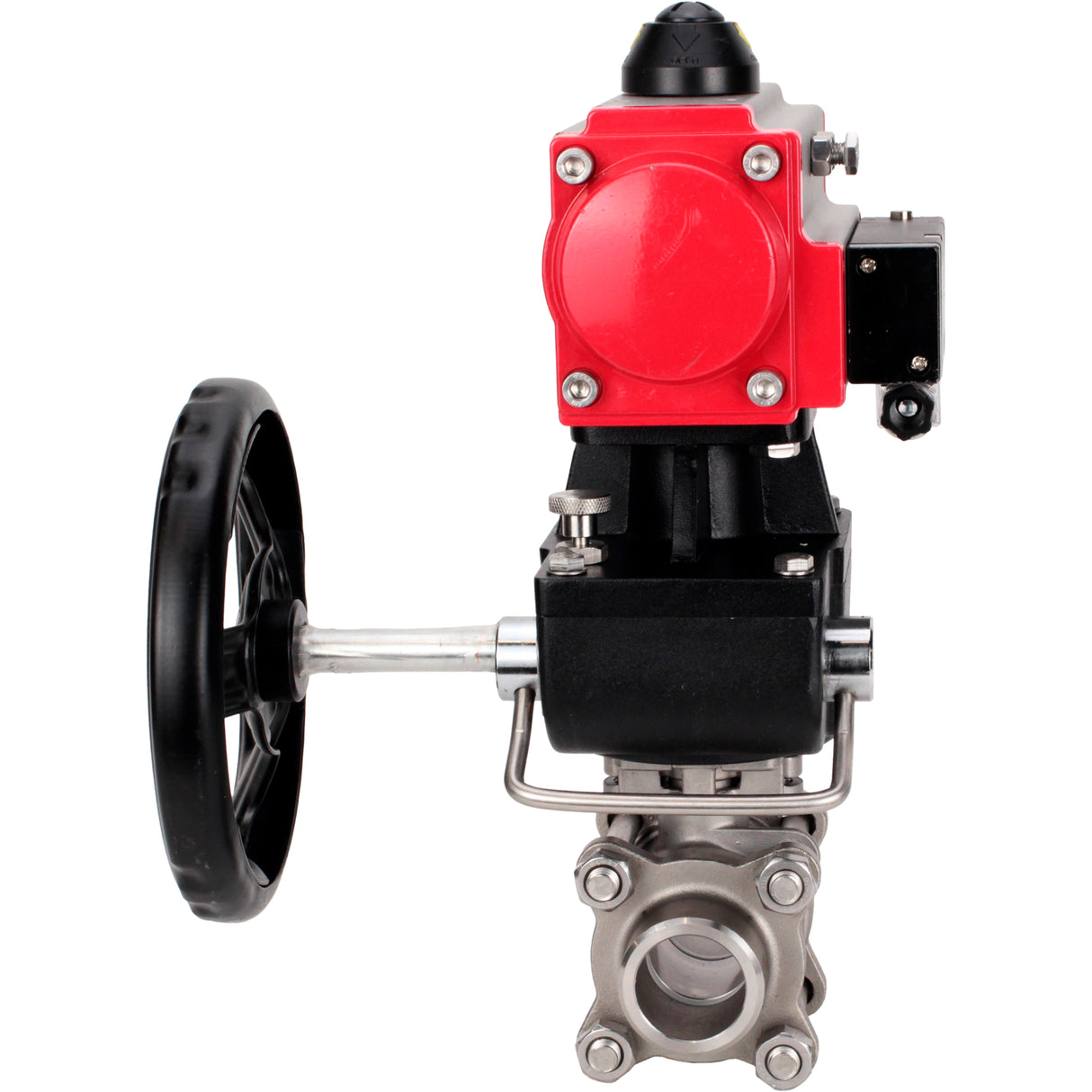 Ball valves Elephant BV3232P(3pc)-FP-W-ISO-H WDVF DN15-32 63 bar full bore, body - 316 stainless steel, seal - PTFE, for welding, with PA-DA pneumatic actuator, pneumatic distributor 4M310-08 NAMUR 24V, manual backup for MON