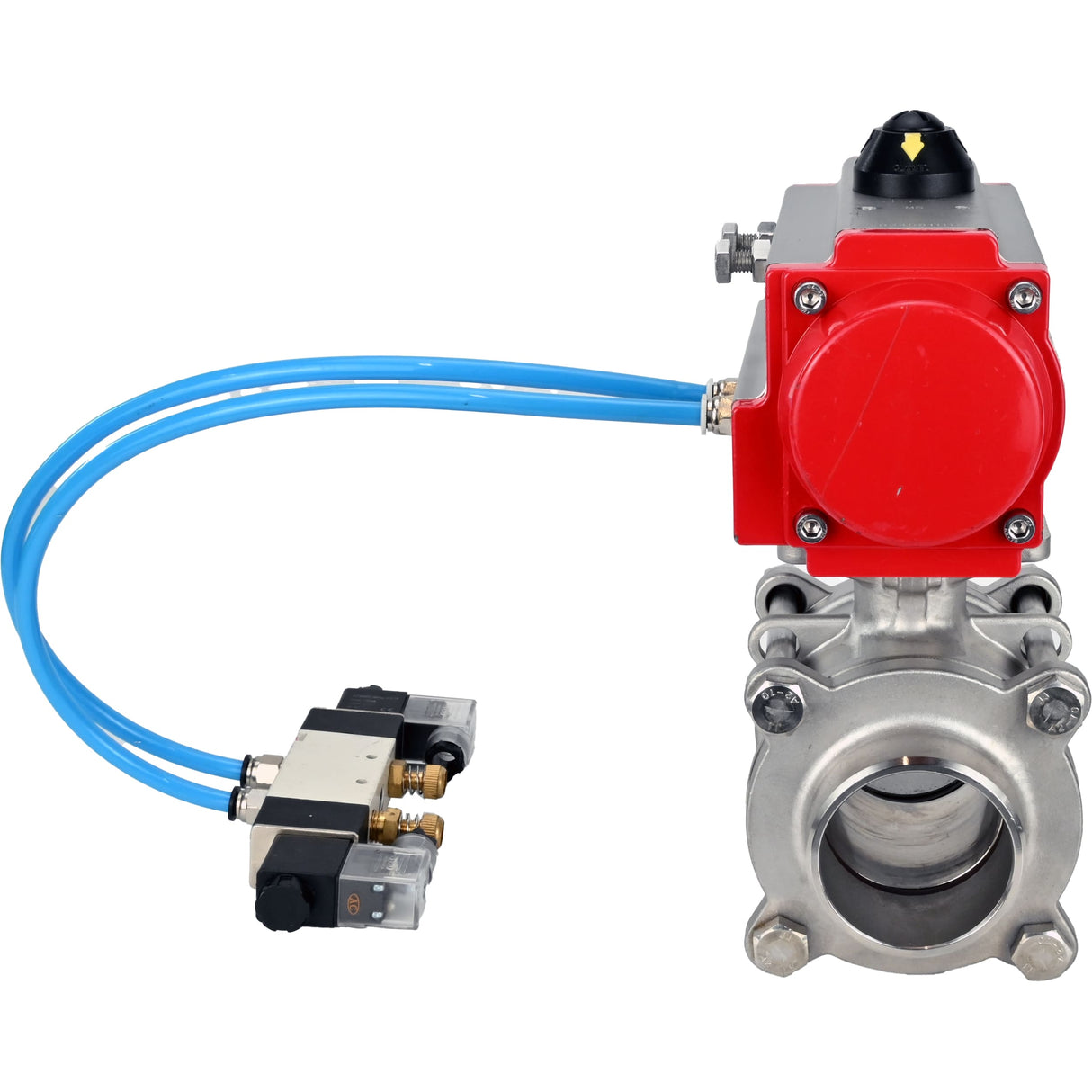 Ball valves Elephant BV3232P(3pc)-FP-W-ISO-H WDVF DN15-32 63 bar full bore, body - 316 stainless steel, seal - PTFE, for welding, with PA-DA pneumatic actuator, pneumatic distributor 4V320-08 220V