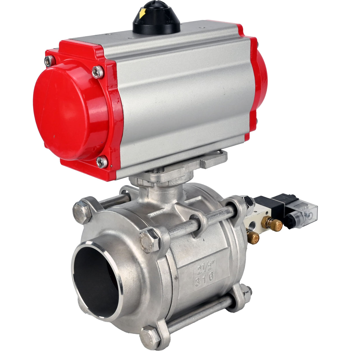 Ball valves Elephant BV3232P(3pc)-FP-W-ISO-H WDVF DN15-32 63 bar full bore, body - 316 stainless steel, seal - PTFE, for welding, with PA-DA pneumatic actuator, pneumatic distributor 4V320-08 220V