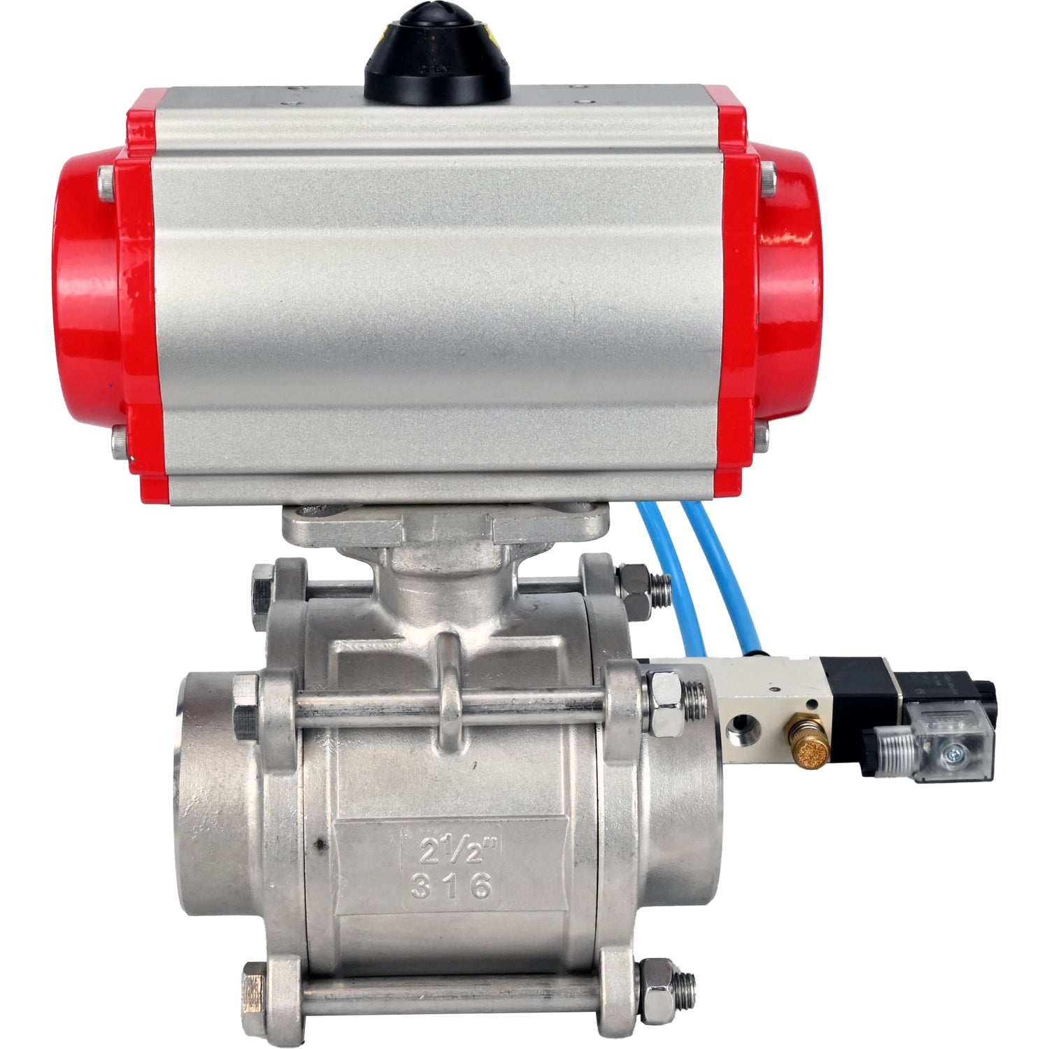 Ball valves Elephant BV3232P(3pc)-FP-W-ISO-H WDVF DN15-32 63 bar full bore, body - 316 stainless steel, seal - PTFE, for welding, with PA-DA pneumatic actuator, pneumatic distributor 4V320-08 220V