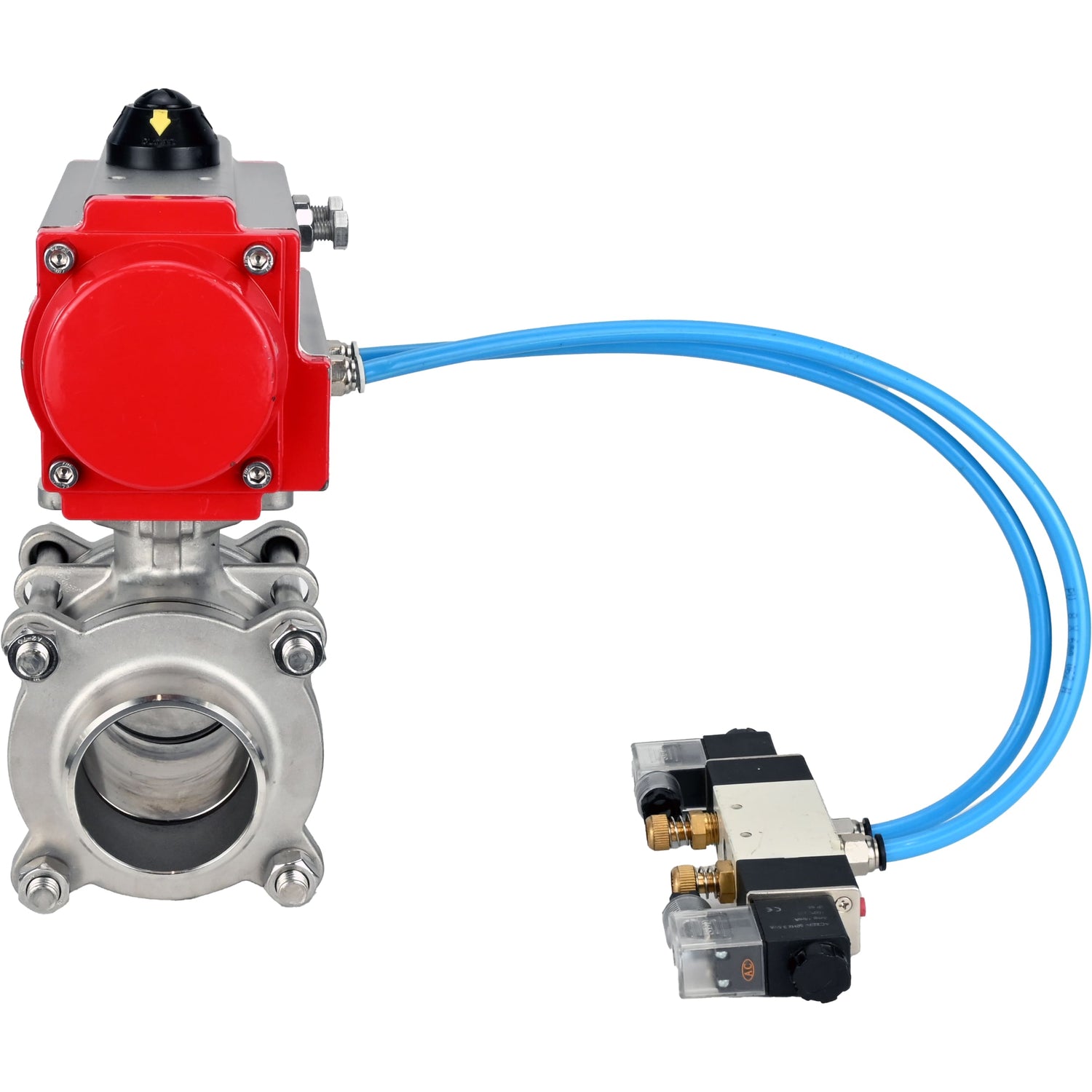 Ball valves Elephant BV3232P(3pc)-FP-W-ISO-H WDVF DN15-32 63 bar full bore, body - 316 stainless steel, seal - PTFE, for welding, with PA-DA pneumatic actuator, pneumatic distributor 4V320-08 220V