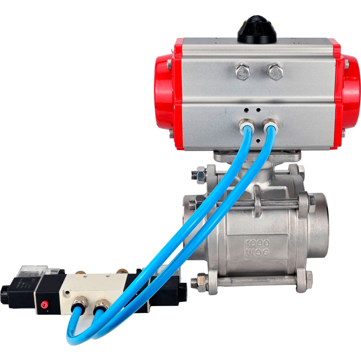 Ball valves Elephant BV3232P(3pc)-FP-W-ISO-H WDVF DN15-32 63 bar full bore, body - 316 stainless steel, seal - PTFE, for welding, with PA-DA pneumatic actuator, pneumatic distributor 4V320-08 220V