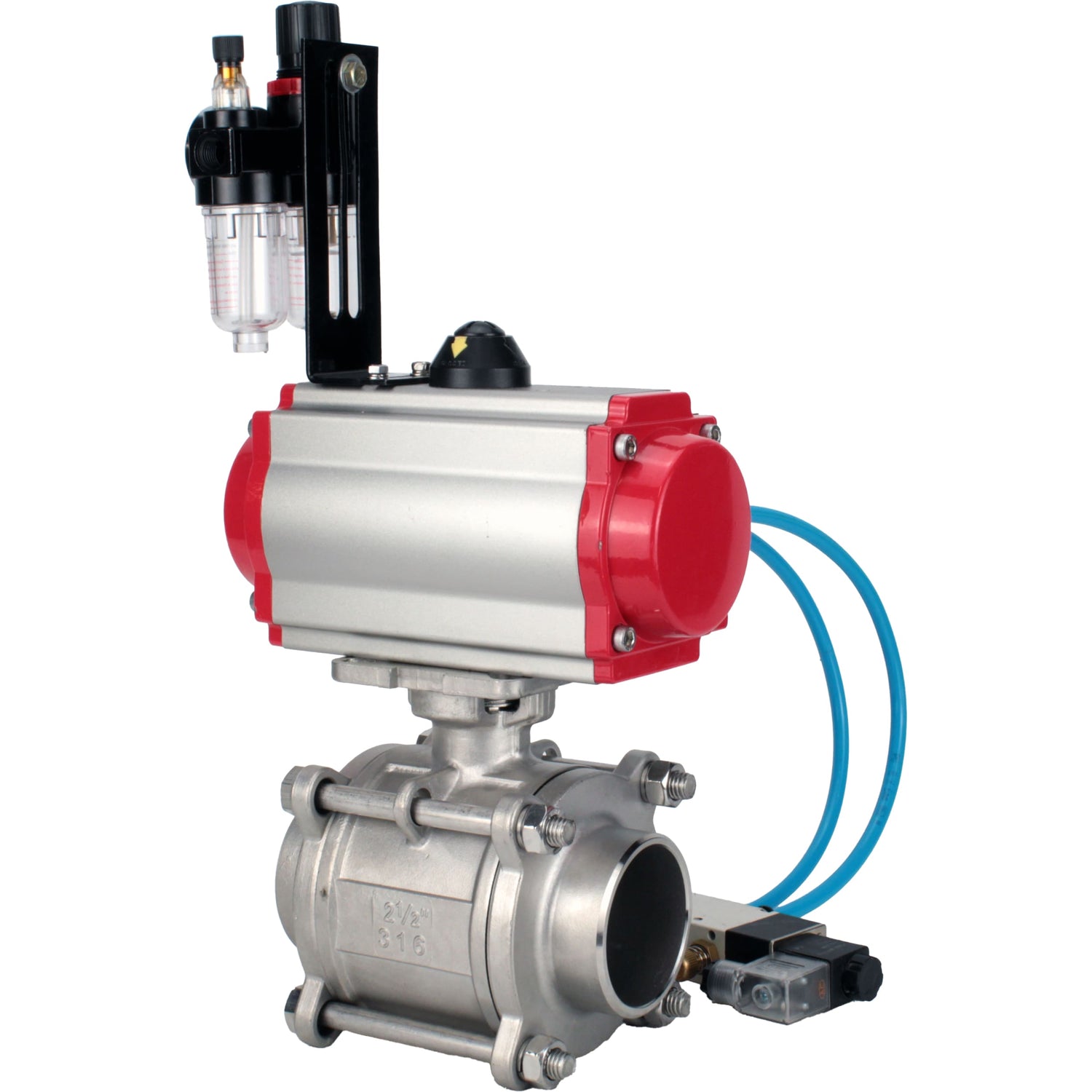 Ball valves Elephant BV3232P(3pc)-FP-W-ISO-H WDVF DN15-32 63 bar full bore, body - 316 stainless steel, seal - PTFE, for welding, with PA-DA pneumatic actuator, pneumatic distributor 4V320-08 220V, ATU AFC2000