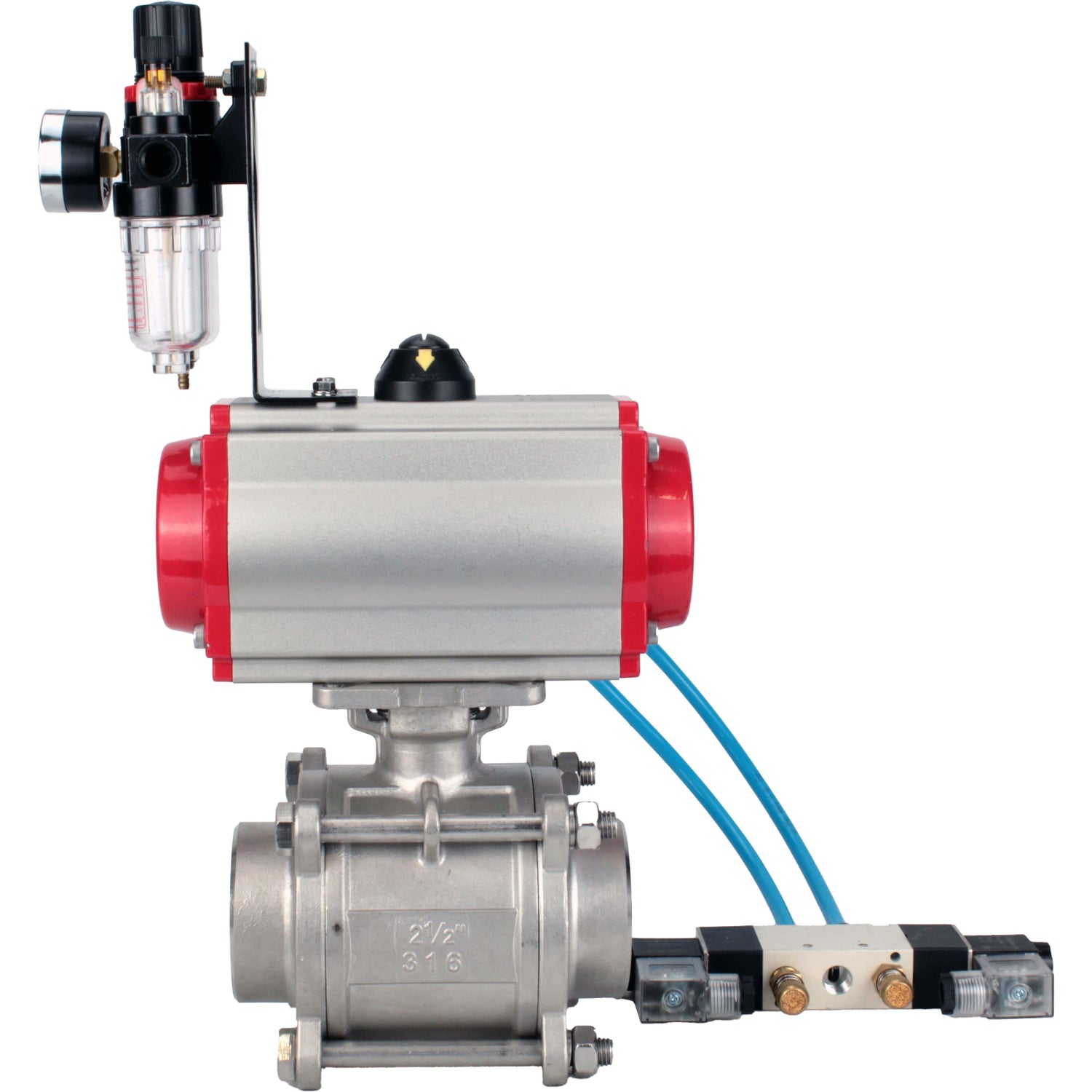 Ball valves Elephant BV3232P(3pc)-FP-W-ISO-H WDVF DN15-32 63 bar full bore, body - 316 stainless steel, seal - PTFE, for welding, with PA-DA pneumatic actuator, pneumatic distributor 4V320-08 220V, ATU AFC2000