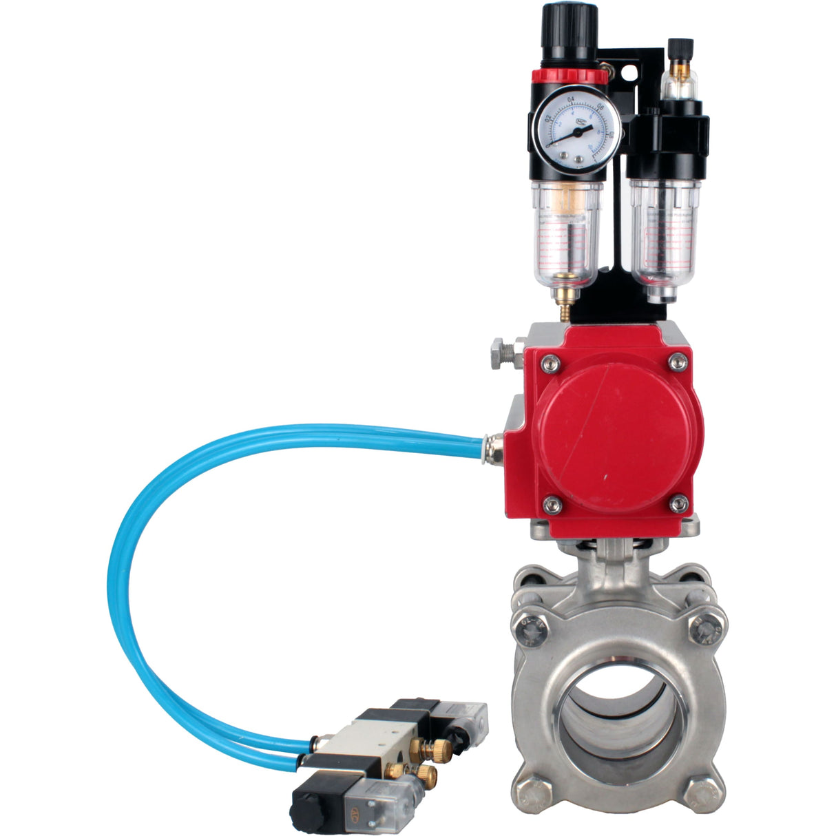 Ball valves Elephant BV3232P(3pc)-FP-W-ISO-H WDVF DN15-32 63 bar full bore, body - 316 stainless steel, seal - PTFE, for welding, with PA-DA pneumatic actuator, pneumatic distributor 4V320-08 220V, ATU AFC2000