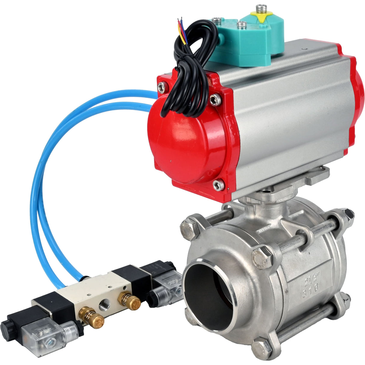 Ball valves Elephant BV3232P(3pc)-FP-W-ISO-H WDVF DN15-32 63 bar full bore, body - 316 stainless steel, seal - PTFE, for welding, with PA-DA pneumatic actuator, pneumatic distributor 4V320-08 220V and ALS200D magnetic switch