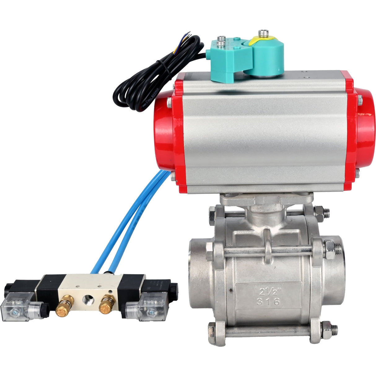Ball valves Elephant BV3232P(3pc)-FP-W-ISO-H WDVF DN15-32 63 bar full bore, body - 316 stainless steel, seal - PTFE, for welding, with PA-DA pneumatic actuator, pneumatic distributor 4V320-08 220V and ALS200D magnetic switch
