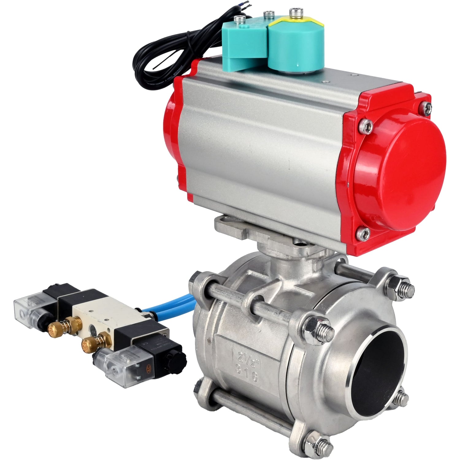 Ball valves Elephant BV3232P(3pc)-FP-W-ISO-H WDVF DN15-32 63 bar full bore, body - 316 stainless steel, seal - PTFE, for welding, with PA-DA pneumatic actuator, pneumatic distributor 4V320-08 220V and ALS200D magnetic switch